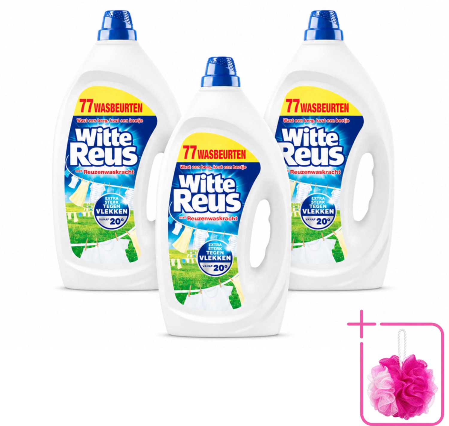 3 x Witte Reus - Vloeibaar Wasmiddel - Witte Was - 77 Wasbeurten - Bulkverpakking - Witte was - Douchemop - Wasmiddel