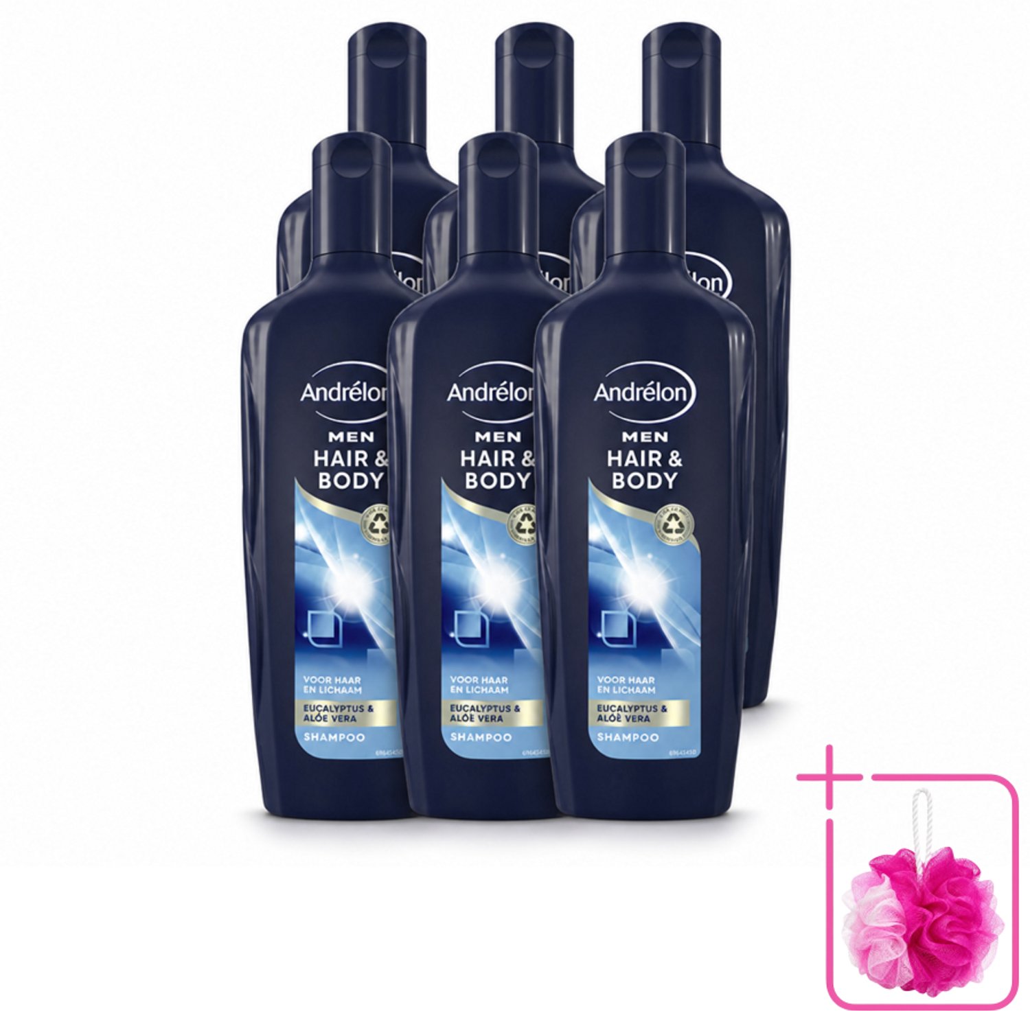 6 x Andrélon - Men - Hair & Body - Shampoo - 300 ml - Bulkverpakking - Haar en lichaam verzorgen - Douchemop - Mannelijke haar en lichaam verzorging