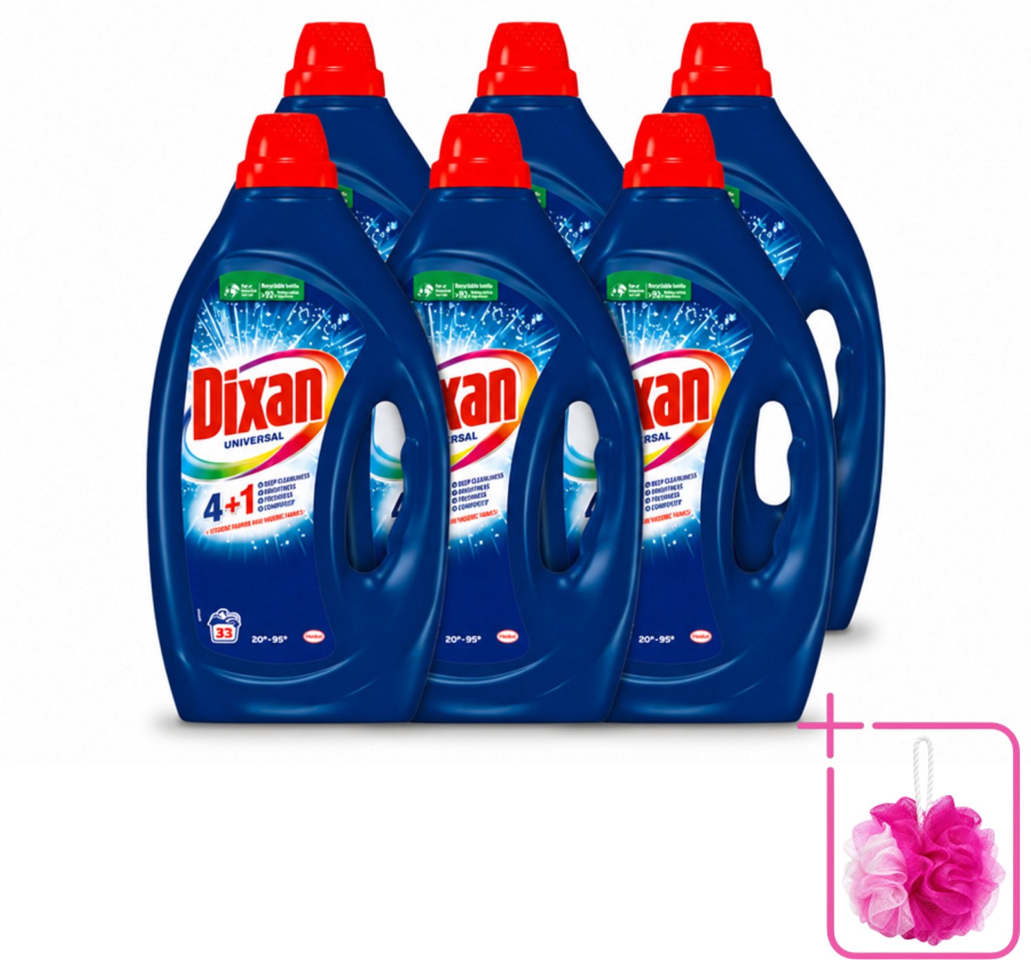 6 x Dixan - Vloeibaar wasmiddel - Universeel - 33 wasbeurten - Bulkverpakking - Wasmiddel - Douchemop - Vloeiend wasmiddel
