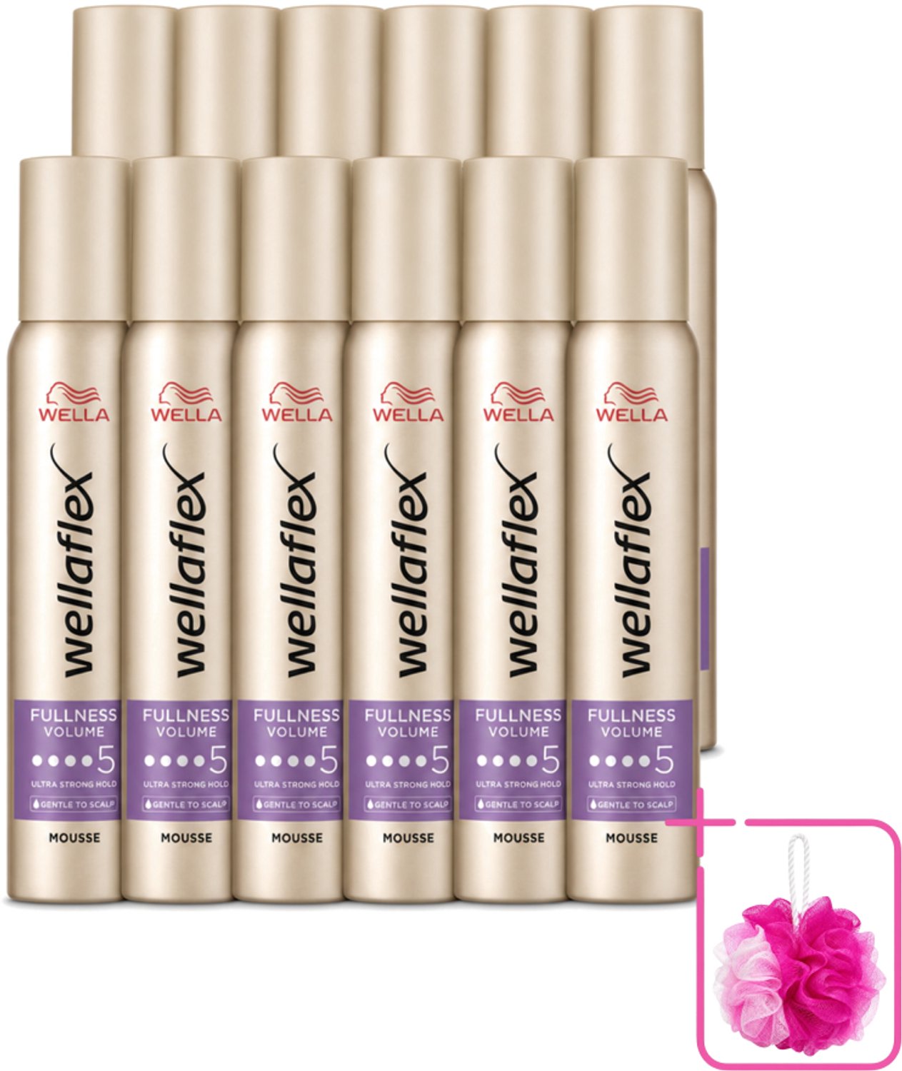 12 x Wella – Flex Fullness Volume Ultra Strong – Haarmousse – 200 ml - Bulkverpakking - Haarmousse - Douchemop - Volume
