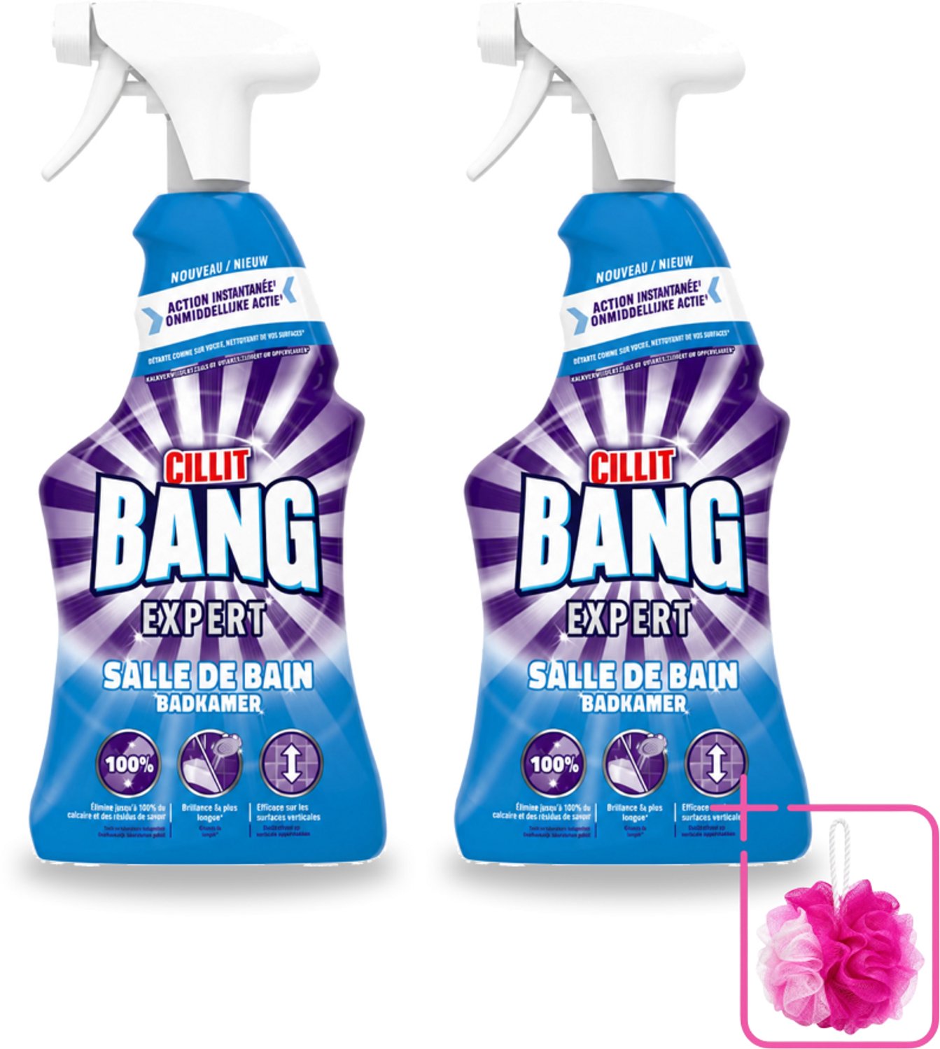 2 x Cillit Bang – Schoonmaakspray – Badkamerreiniger – 750 ml - Bulkverpakking - Badkamerreiniger spray - Douchemop - Anti-kalk badkamerspray