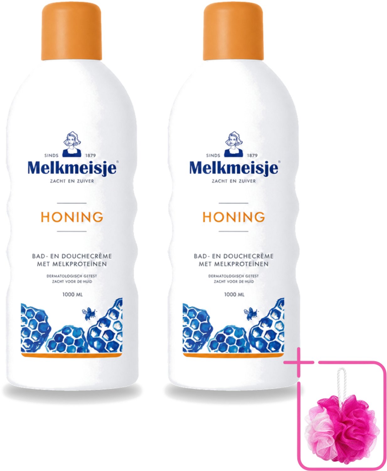 2 x Melkmeisje – Bad & Douche – Honing – 1000 ml - Bulkverpakking - Bad en douche crème - Douchemop - Honing crème