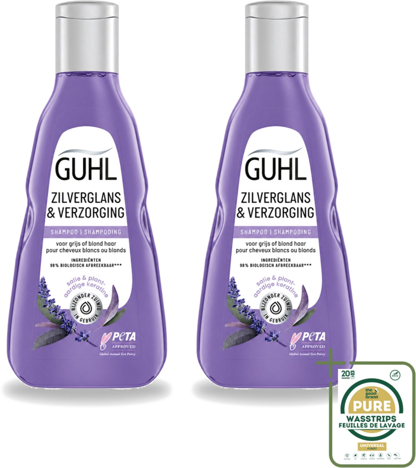 2 x Guhl - Shampoo - Zilverglans & Verzorging - 250 ml - Wasstrips - Zilverglans Shampoo - Anti-geel Shampoo - Grijs Haar Verzorging - Blond Haar Verzorging - Haarverzorging