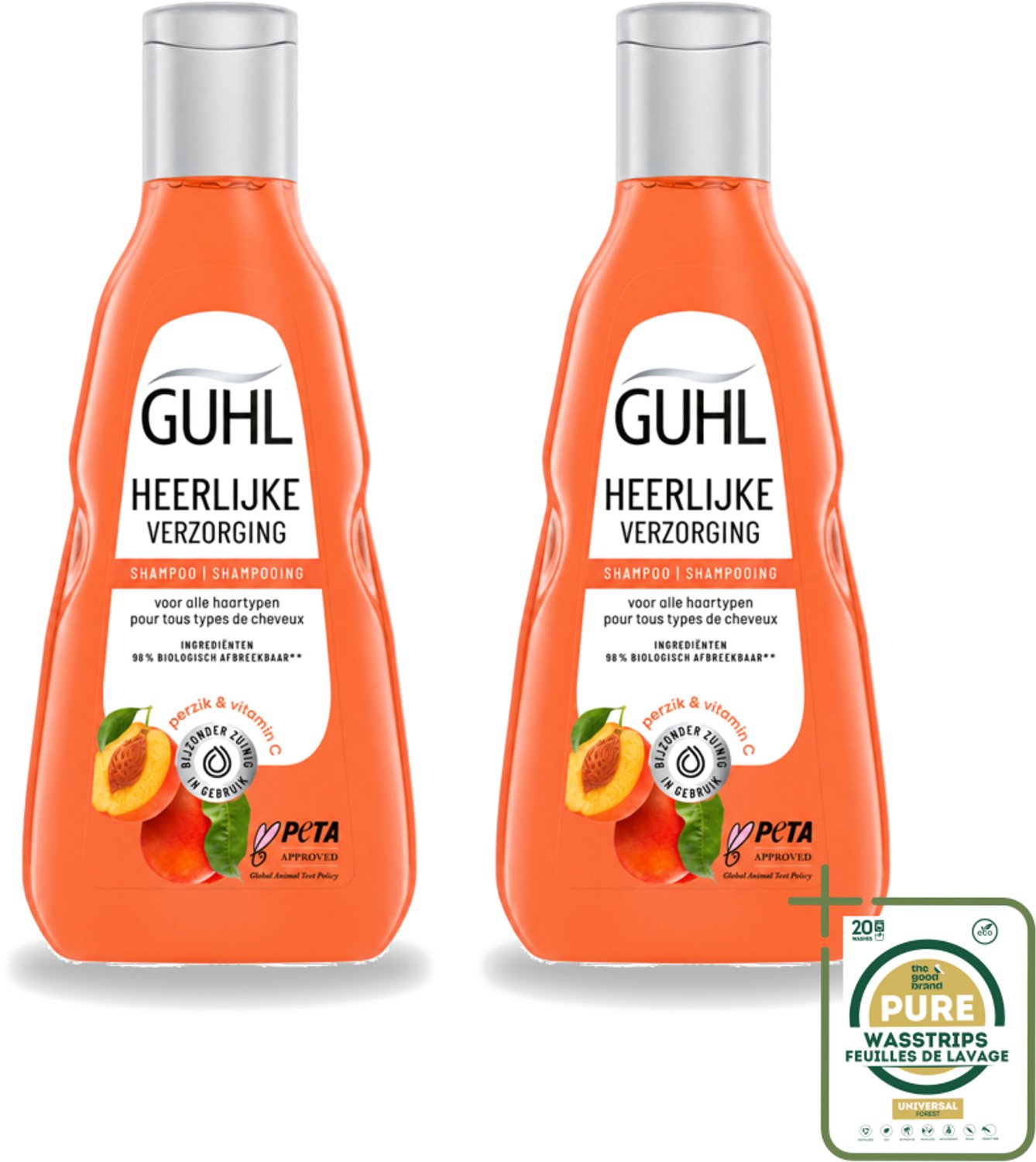 2 x Guhl - Shampoo - Heerlijke Verzorging - 250 ml - Wasstrips - Haarverzorging - Shampoo - Perziksap - Vitamine C - Gezond Haar