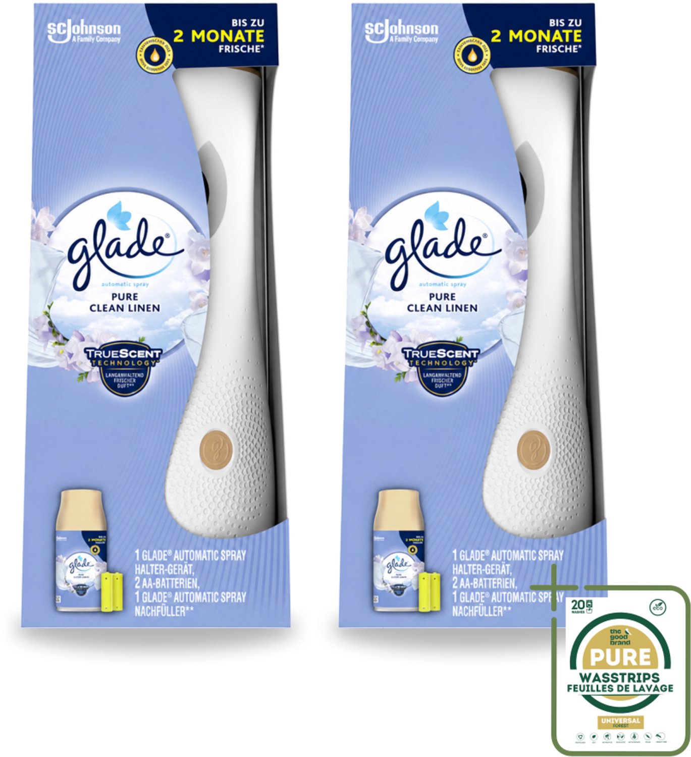 2 x Glade - Startset Automatische Spray - Pure Clean Linen - 269 ml - Wasstrips - Automatische Luchtverfrisser - Frisheid In Huis - Geur In De Woonkamer - Geur In De Hal - Geur In De Slaapkamer
