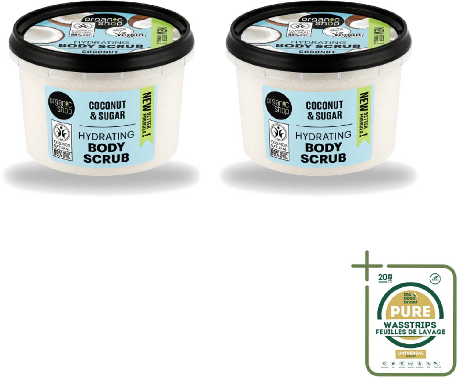 2 x Organic Shop - Hydrating Body Scrub Coconut - Diep Voedend - 250 ml - Wasstrips - Huidverzorging - Suikerscrub - Kokosolie - Exfoliatie - Hydratatie