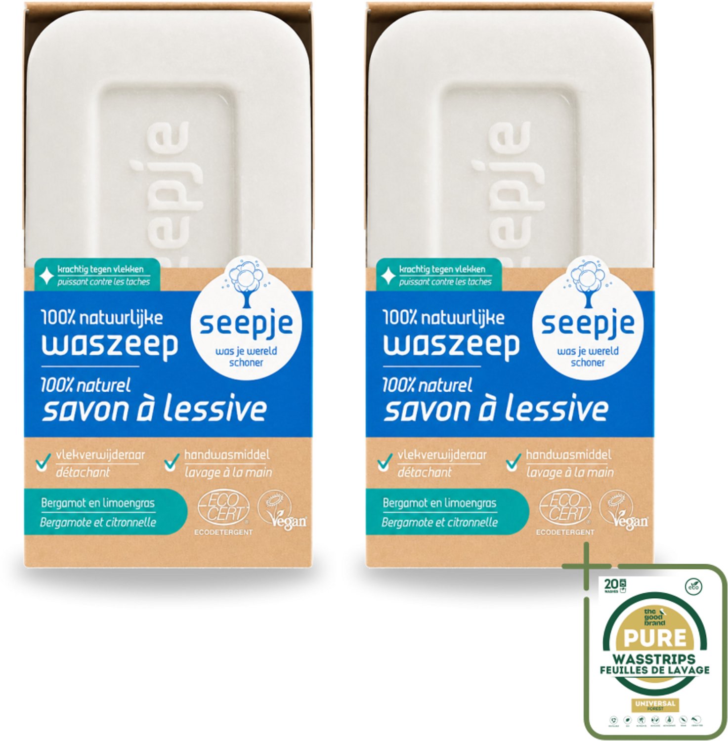 2 x Seepje - Waszeep - Handgemaakt & Natuurlijke Ingrediënten - Blok - 120 gr - Wasstrips - Natuurlijke Wasmiddelen - Waszeep Blok - Eco Wasmiddel - Vegan Wasmiddel - Vlekverwijderaar
