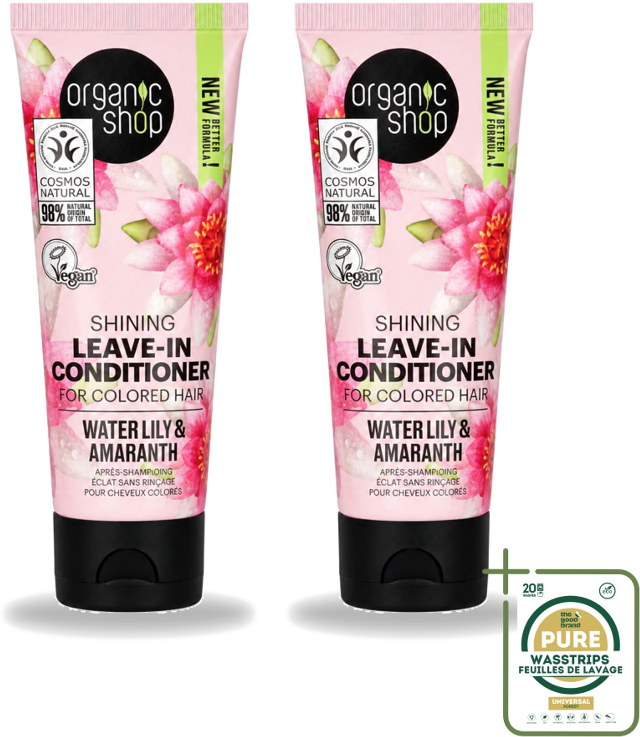 2 x Organic Shop - Shining Leave-In Conditioner Water Lily & Amaranth - 75 ml - Wasstrips - Haarkleur - Haartype - Natuurlijke Ingrediënten - Leave-in Conditioner - Haarverzorging