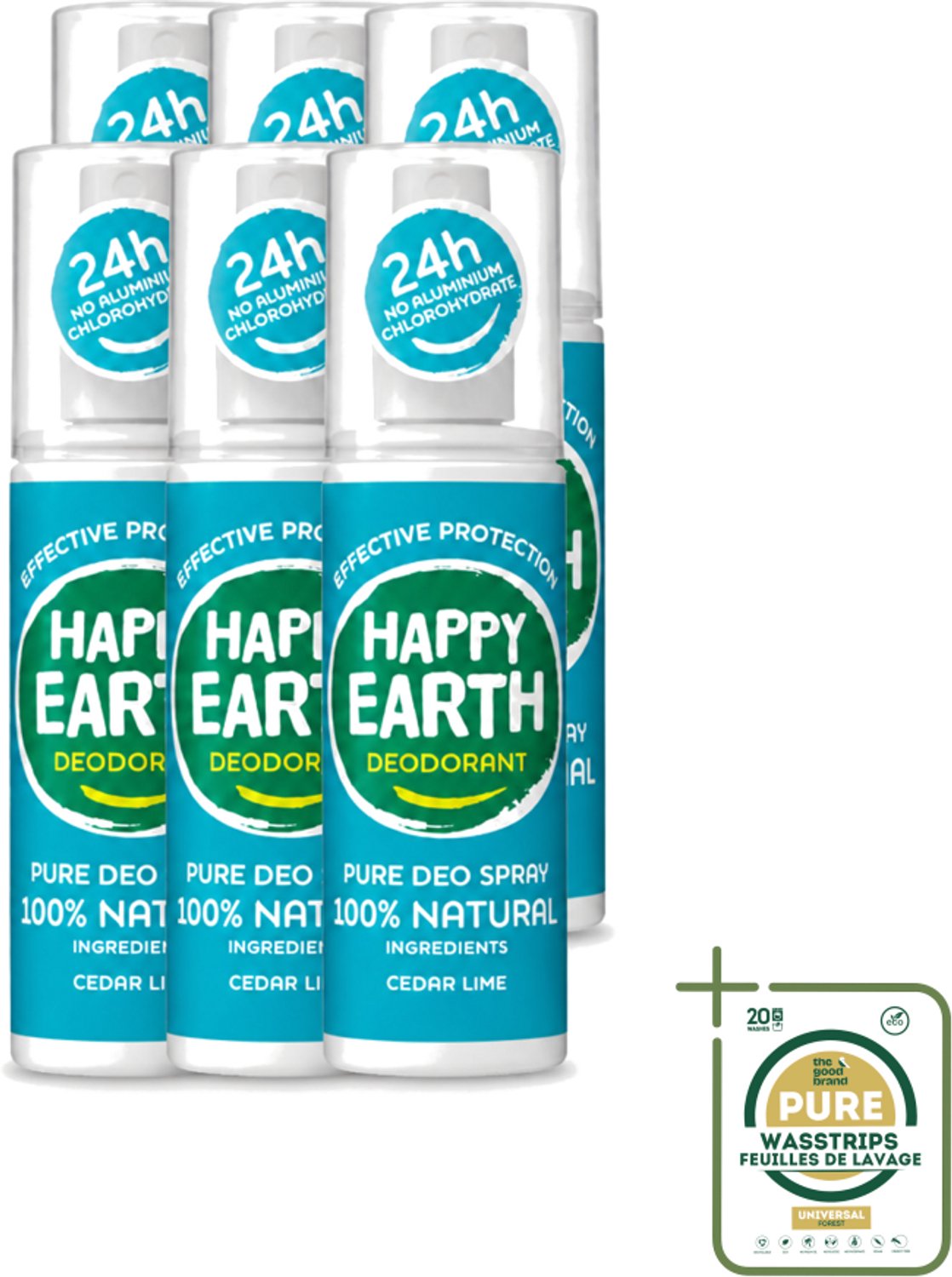 6 x Happy Earth – Deodorant Spray – 100% Natuurlijk Cedar Lime – 100 ml - Natuurlijke Deodorant Spray - Cedar Lime Geur - Geur Van Ceder En Limoen - Geur Van Cederhout En Limoen - Deodorant Spray