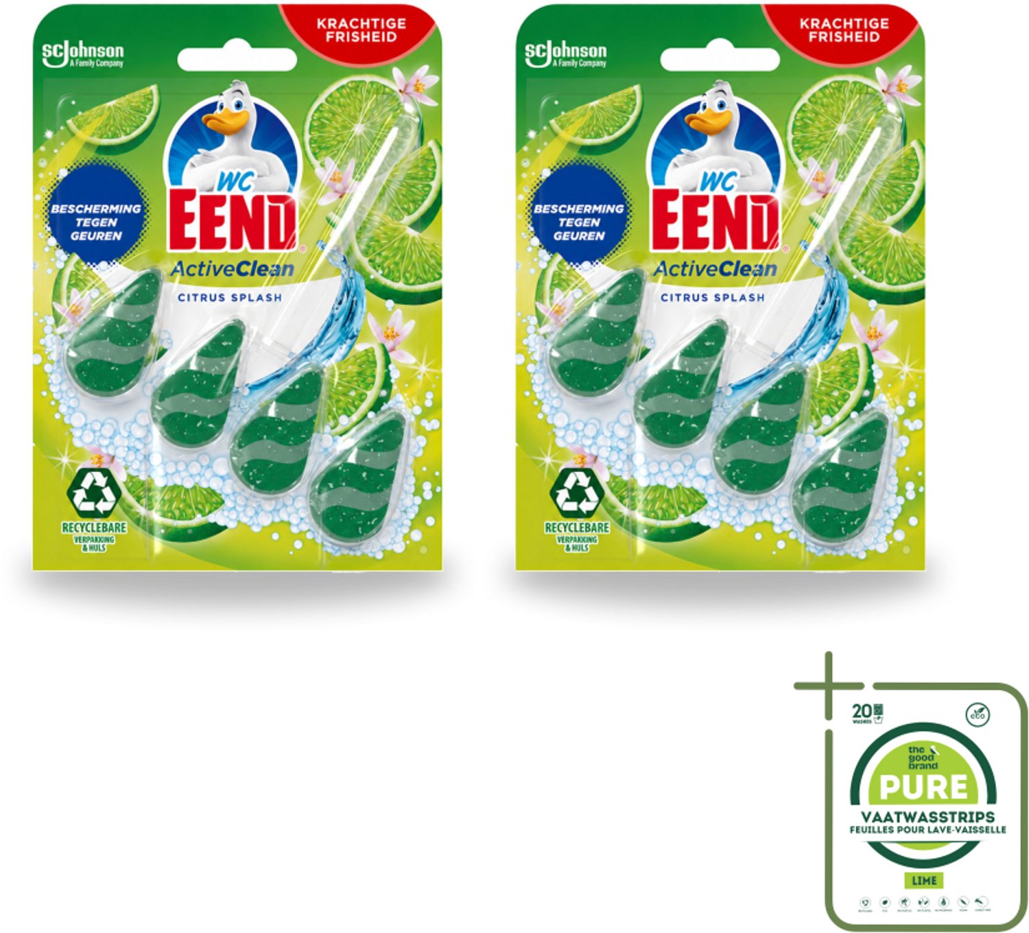2 x WC Eend – Toiletblok – Active Clean – Citrus – 38 g - Grootverpakking - Vaatwasstrips - Toiletblok - Toilet Reinigen - Actief Schuim - Citrusgeur - Toilet Schoon