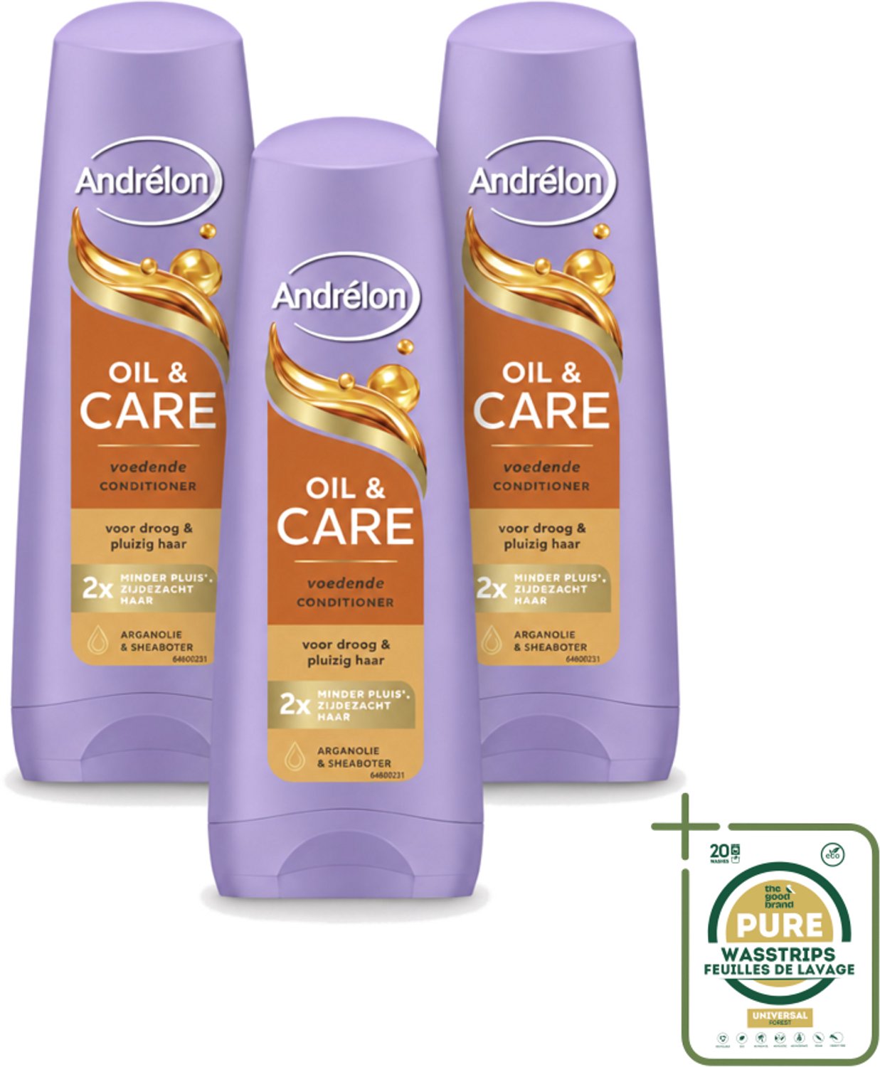 3 x Andrélon – Conditioner – Oil & Care – 200 ml - Wasstrips - Droog Haar - Pluis - Haar Verzorging - Haar Voeding - Haar Conditioner