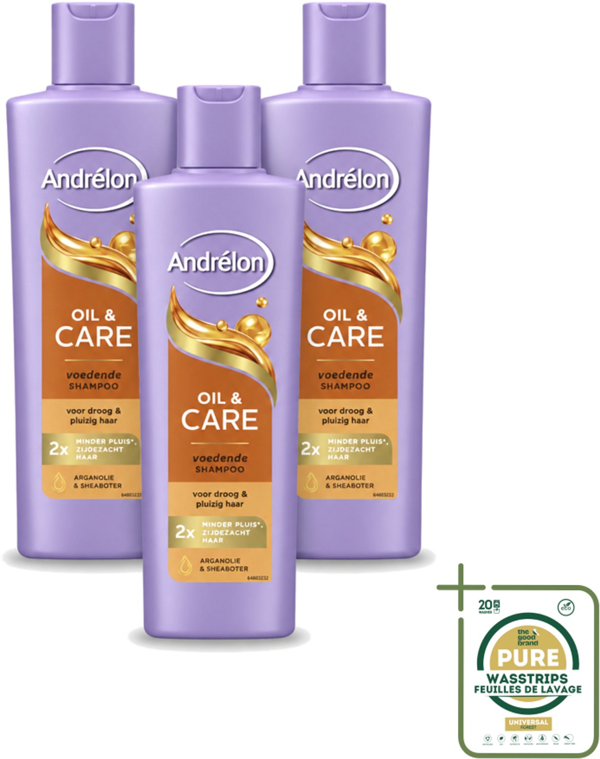 3 x Andrélon – Shampoo – Oil & Care – 250 ml - Wasstrips - Droog Haar - Pluis - Haar Verzorging - Haar Voeding - Arganolie