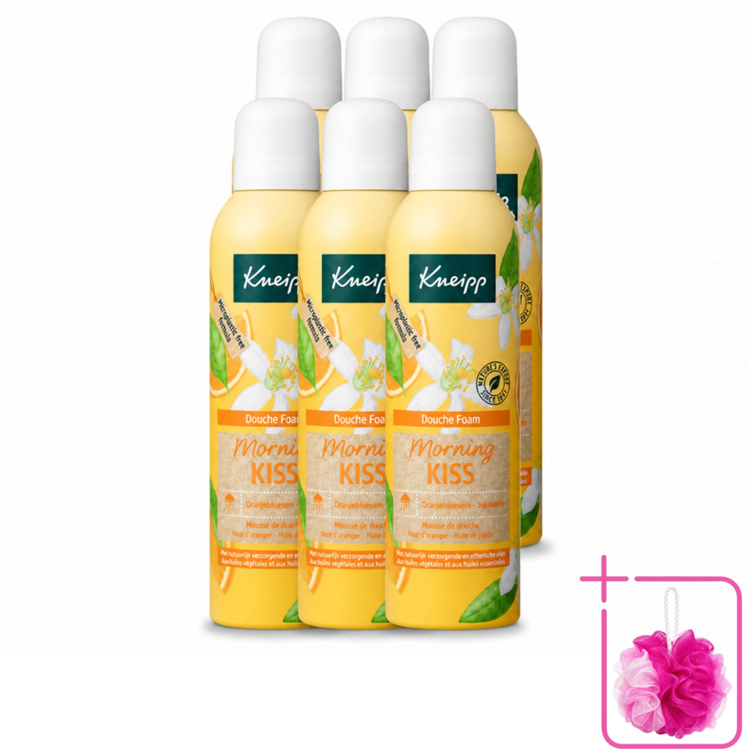 6 x Kneipp - Douche schuim - Morning Kiss - Oranjebloesem - 200 ml - Bulkverpakking - Douche foam - Douchemop - Ochtendritueel