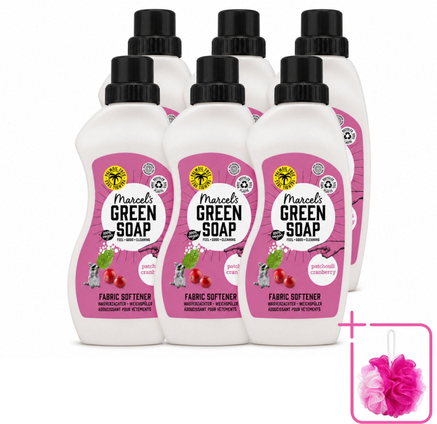 6 x Marcel's Green Soap - Wasverzachter - Patchouli & Cranberry - Zachte frisheid - 30 Wasbeurten - 750 ml - Bulkverpakking - Wasverzachter - Douchemop - Wasgoed verzachter