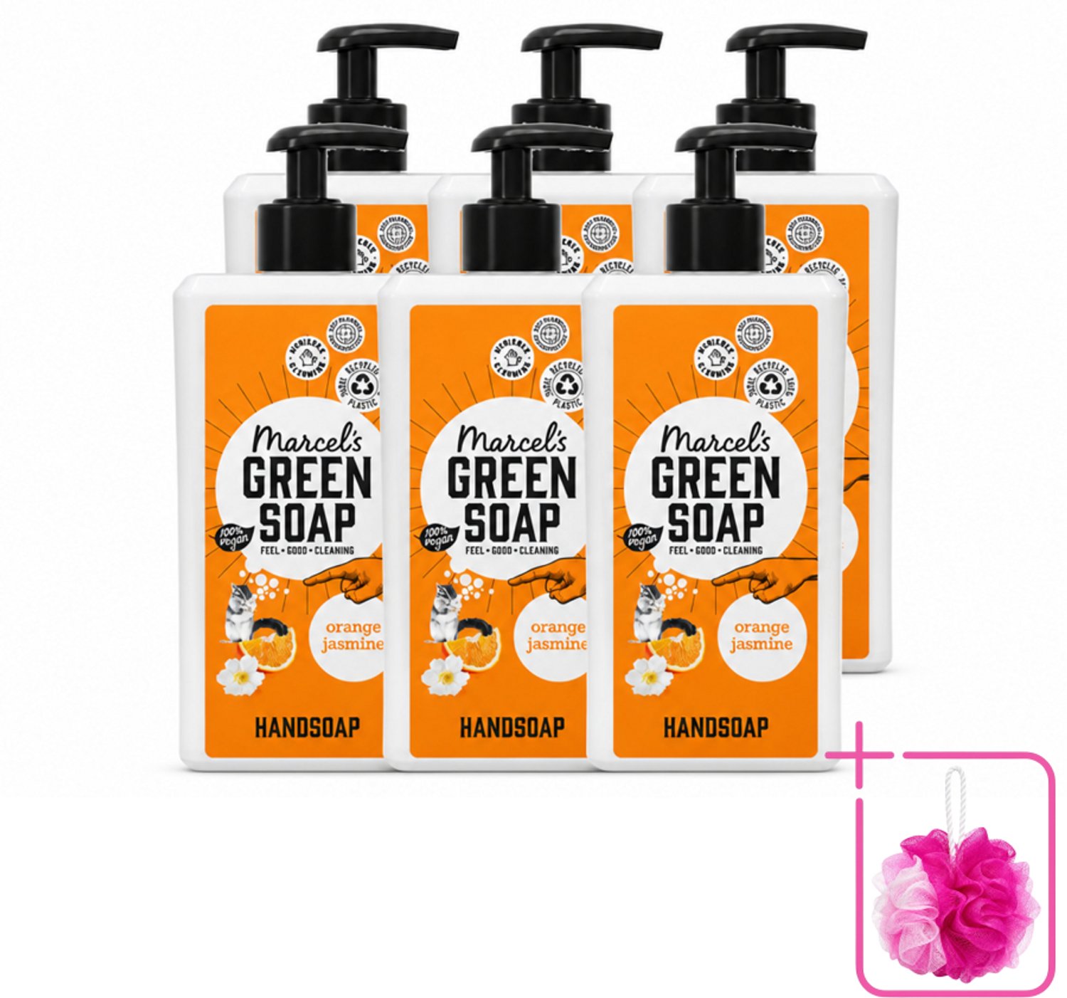 6 x Marcel's Green Soap - Handzeep - Sinaasappel & Jasmijn - Voor dagelijks gebruik - 500 ml - Bulkverpakking - Handzeep - Douchemop - Natuurlijke handzeep