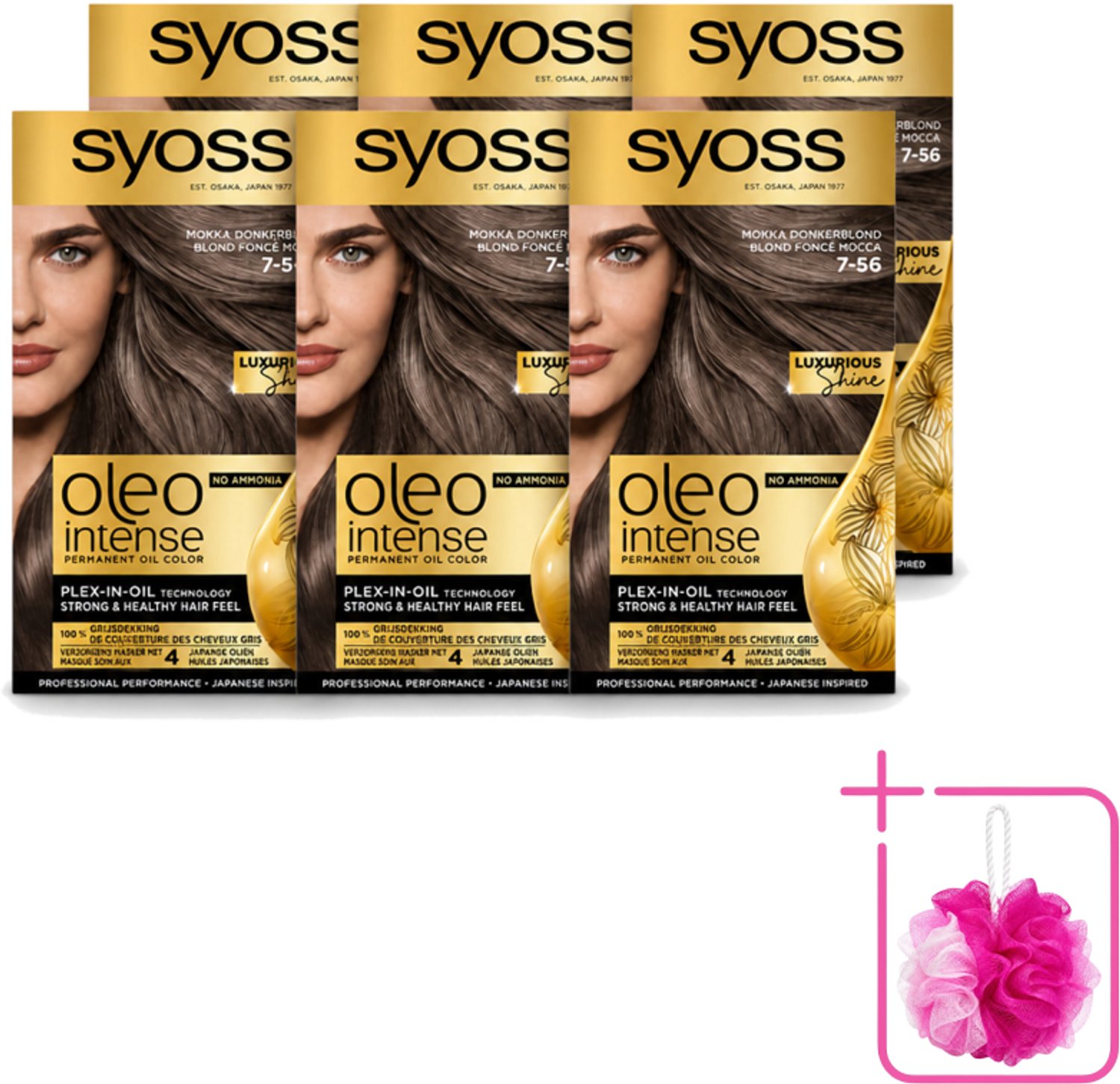 6 x SYOSS - Oleo Intense 7-56 Mokka Donkerblond - Haarverf - Zonder Ammoniak - Grijsdekking - Langdurige Kleur - Bulkverpakking - Haarkleuring - Douchemop - Permanente haarkleuring