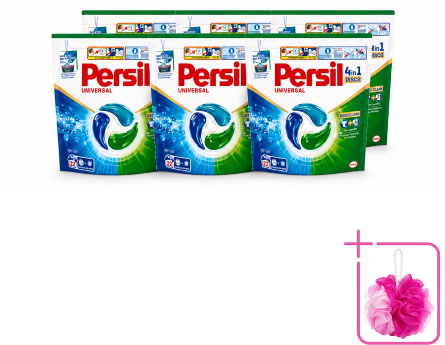6 x Persil - Wasmiddel - Wasmiddelcapsules Discs Universal - Voor Witte Was - 22 wasbeurten - Bulkverpakking - Persil 4in1 Discs - Douchemop - Witte was