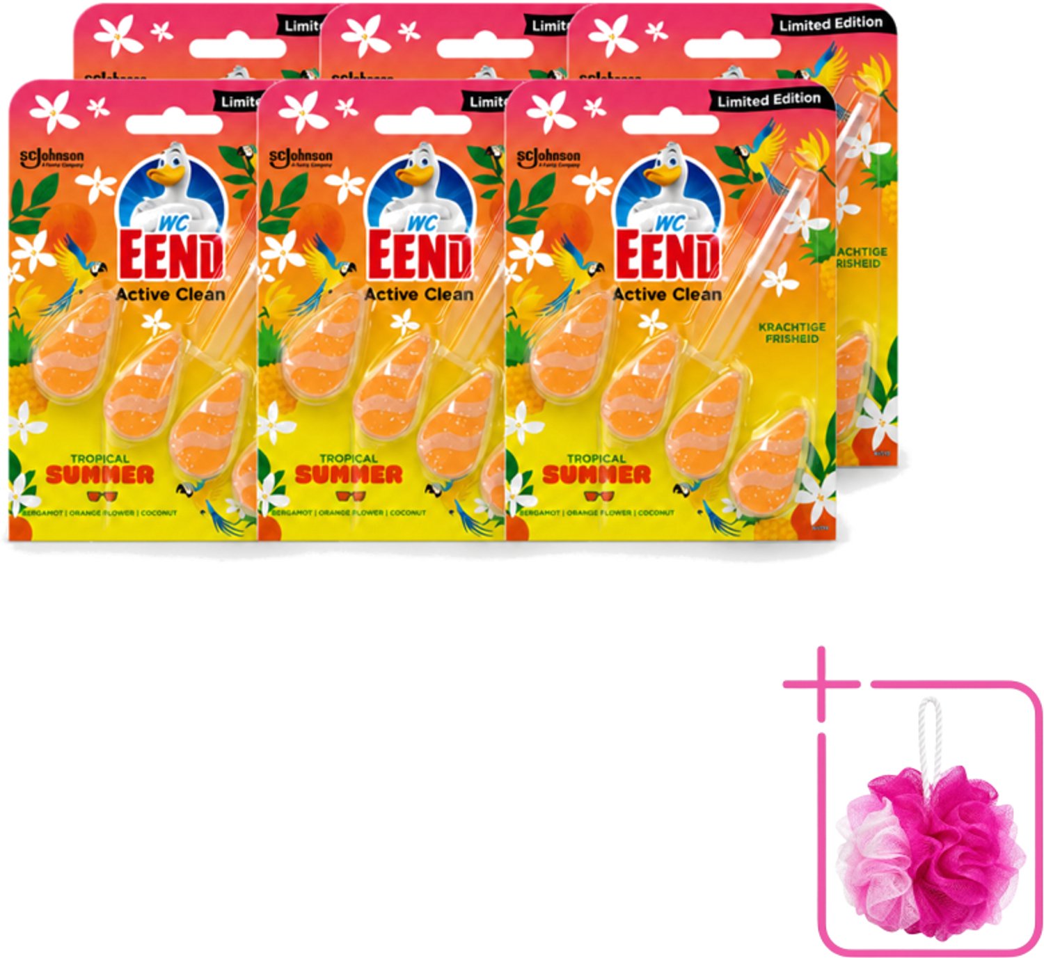 6 x WC Eend - Active Clean Tropical Summer - Toiletblok - Zomerse Frisheid - 38 gr - Bulkverpakking - WC Eend - Douchemop - Toiletblok