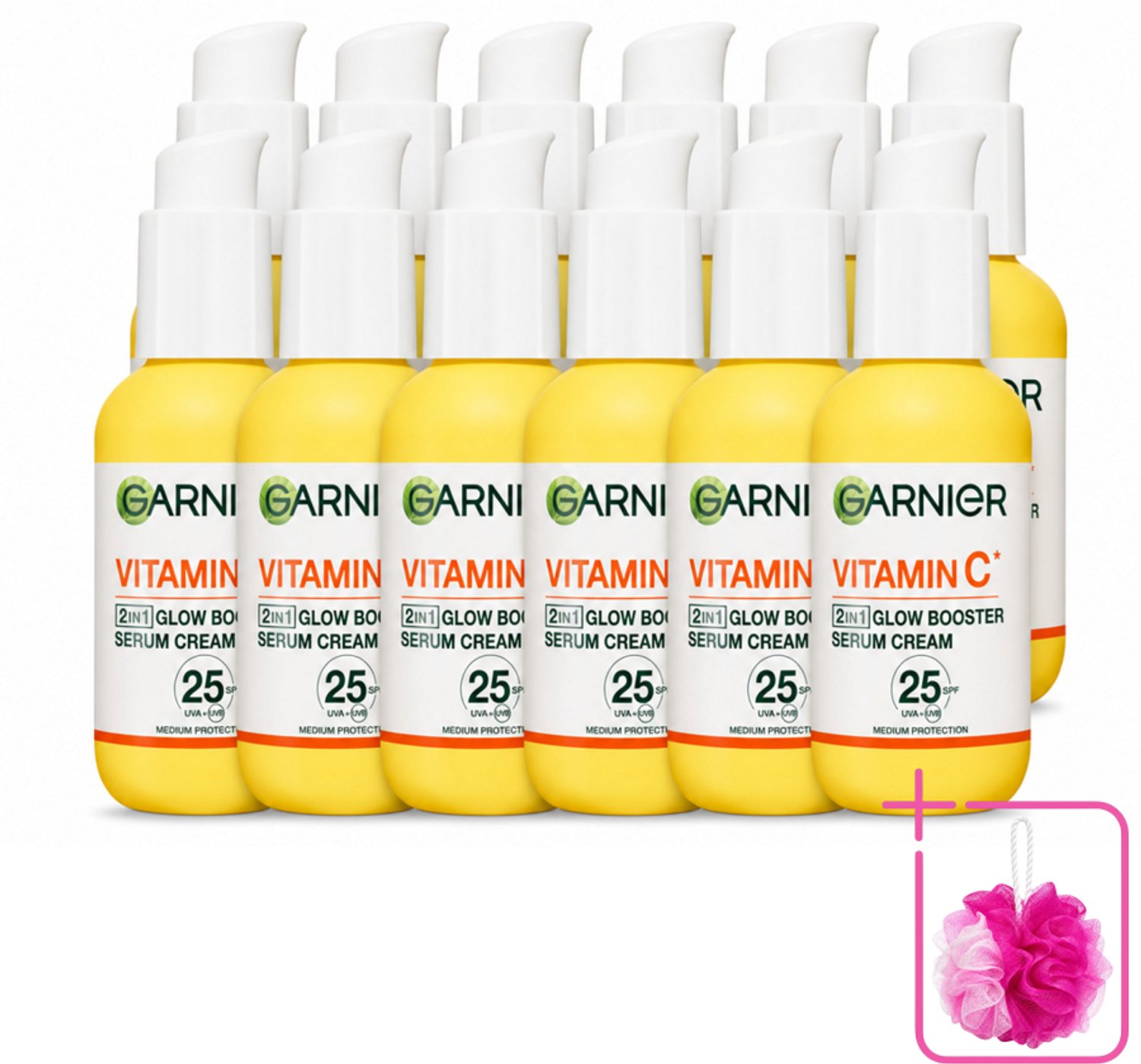 12 x Garnier - SkinActive - Serum Cream - Glow Booster - Vitamine C & SPF 25 - 50 ml - Bulkverpakking - Glow Booster - Douchemop - Vitamine C