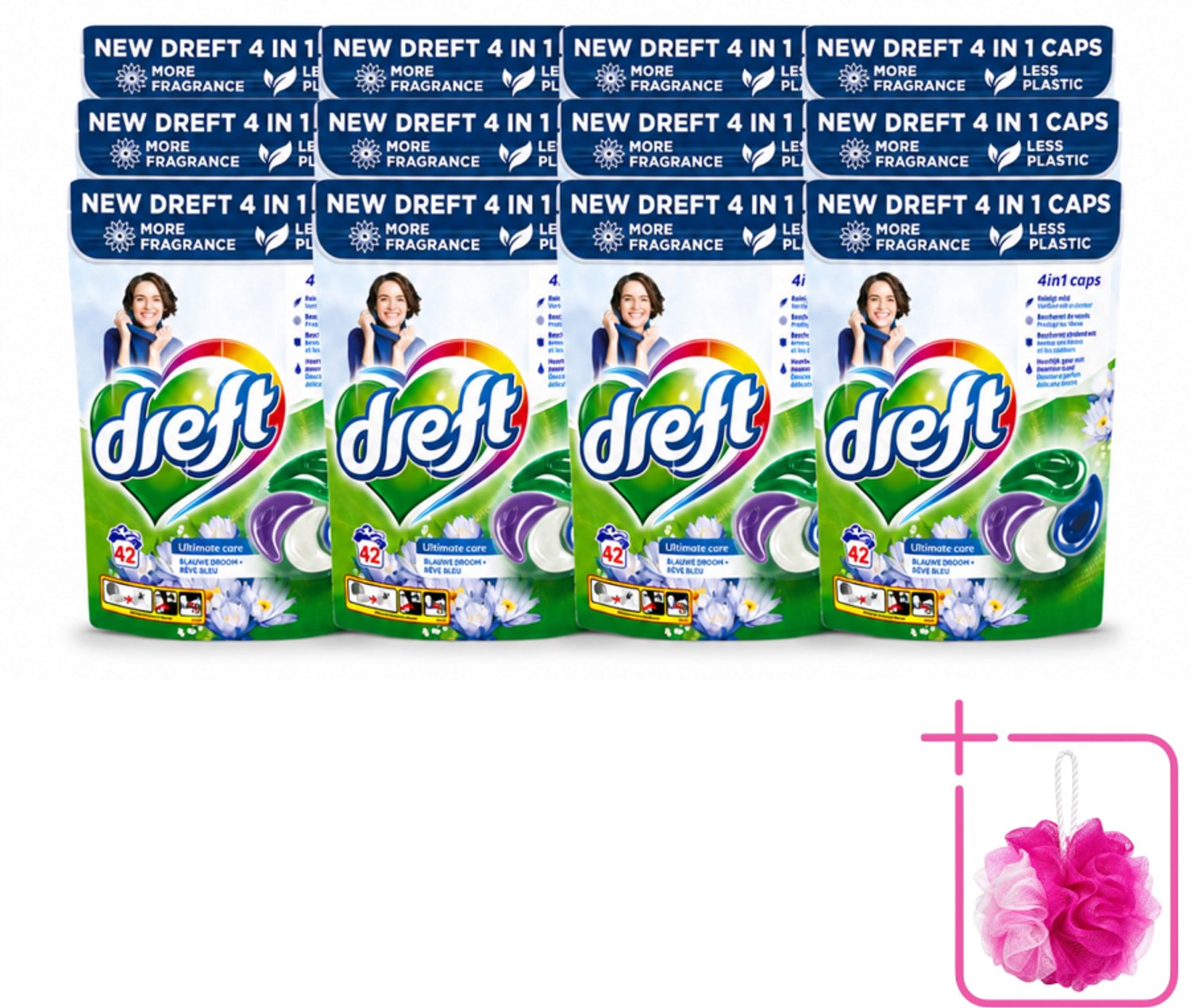 12 x Dreft - Wasmiddelcapsules - 4-in-1 Blue Dream - Krachtige waskracht - 42 Wasbeurten - Bulkverpakking - Wasmiddel - Douchemop - Wasmachine