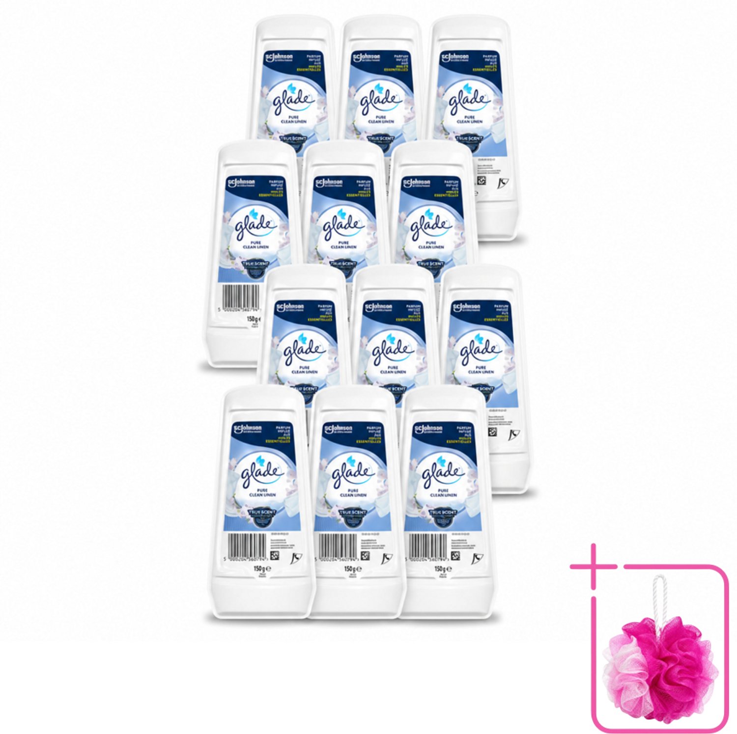 12 x Glade - Gel - Pure Clean Linen - 150 g - Bulkverpakking - Luchtverfrisser - Douchemop - Linnengeur