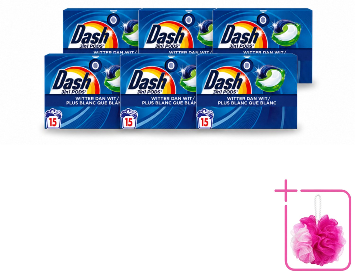 6 x Dash – Wasmiddelcapsules – 3in1 Pods Original – 15 capsules - Bulkverpakking - Wasmiddel - Douchemop - Witte was