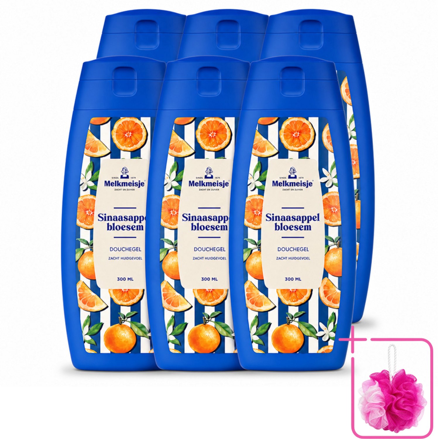 6 x Melkmeisje – Douchegel – Sinaasappelbloesem – 300 ml - Bulkverpakking - Douchegel sinaasappel - Douchemop - Douchegel sinaasappelbloesem