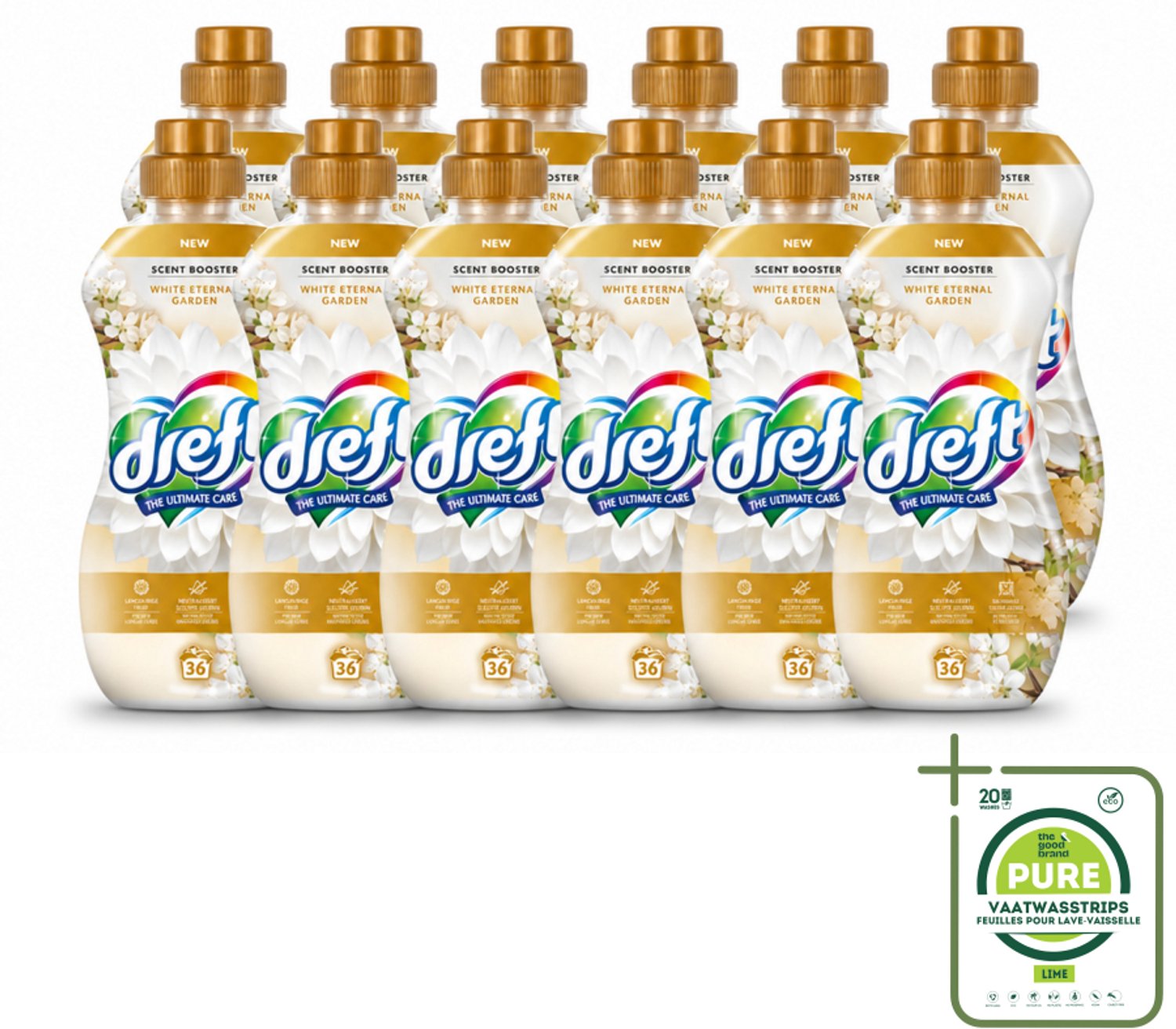 12 x Dreft – White Eternal Garden – Vloeibare Geurbooster – 720 ml – 36 wasbeurten - Grootverpakking - Vaatwasstrips - Wasgeur - Wasgeurbooster - Frisse Geur - Wasmiddel - Textiel Verzorging