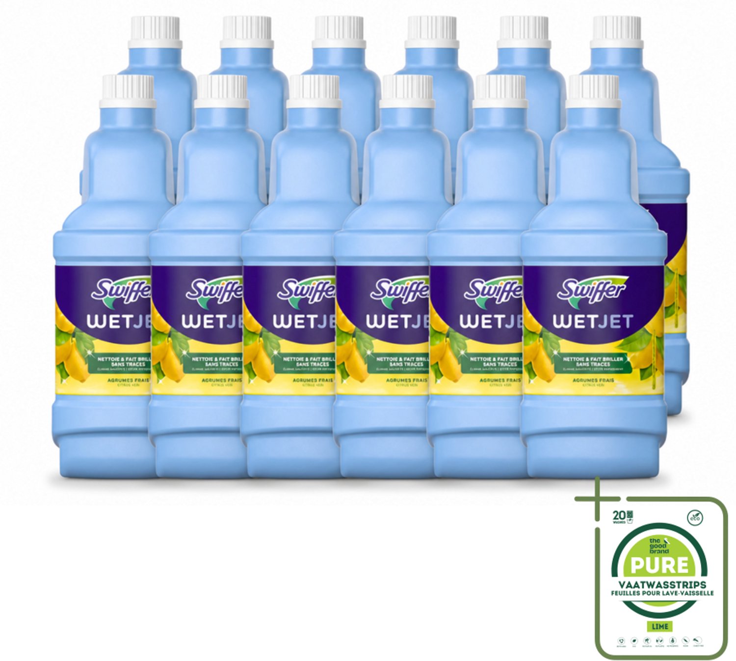 12 x Swiffer - WetJet Reinigingsmiddel – Dweilsysteem Navulling – Alles-in-één – 1,25 L - Grootverpakking - Vaatwasstrips - Vloerreiniging - Vet En Vlekken Verwijderen - Doekjes Met Vasthoudtechnologie - Spraymop - Dubbele Jetspray