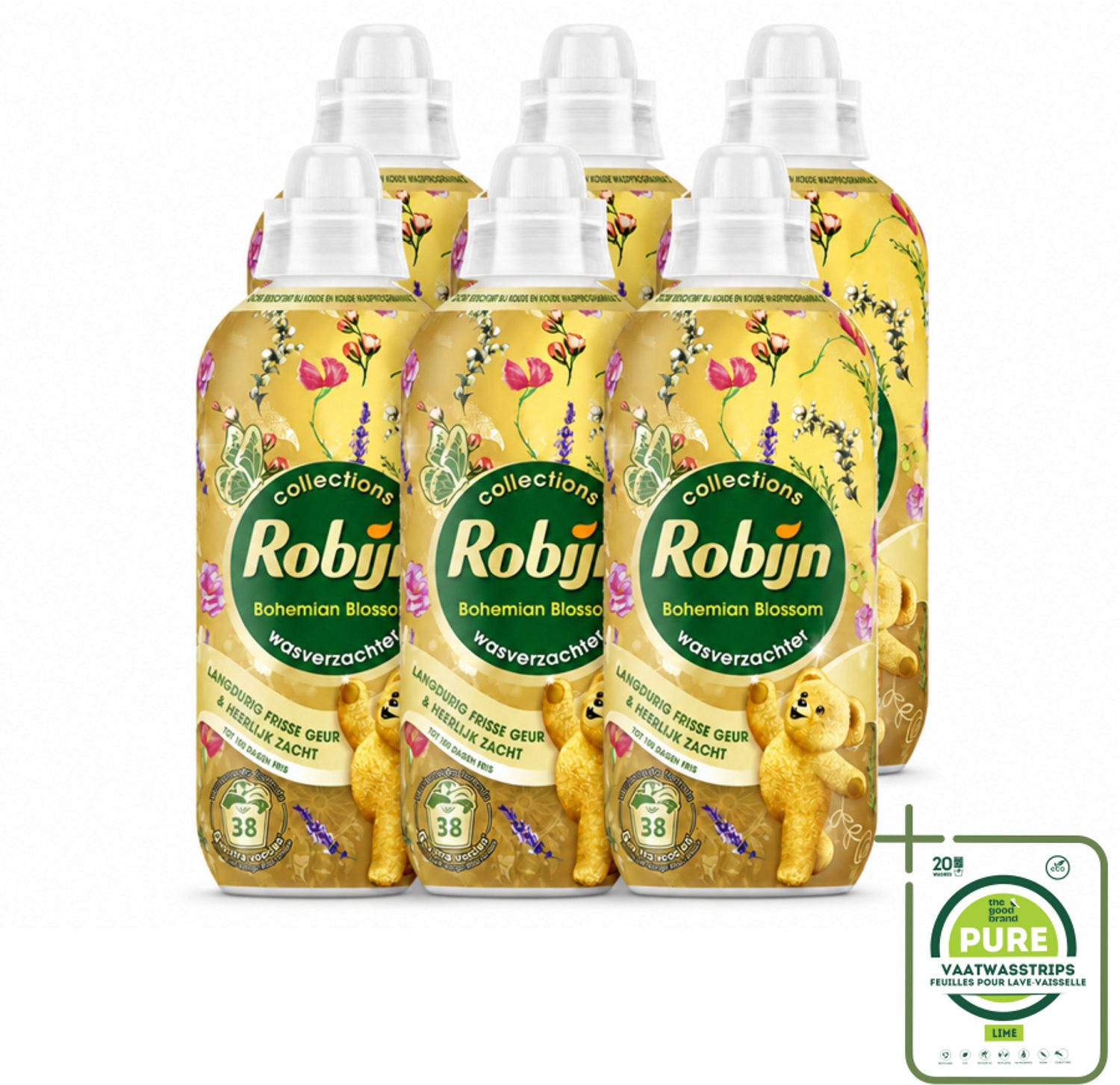 6 x Robijn – Wasverzachter – Bohemian Blossom – 765 ml - Grootverpakking - Vaatwasstrips - Wasverzachter - Bloemige Geur - Wasverzachter Fles - Kleding Verzorgen - Vezels Beschermen