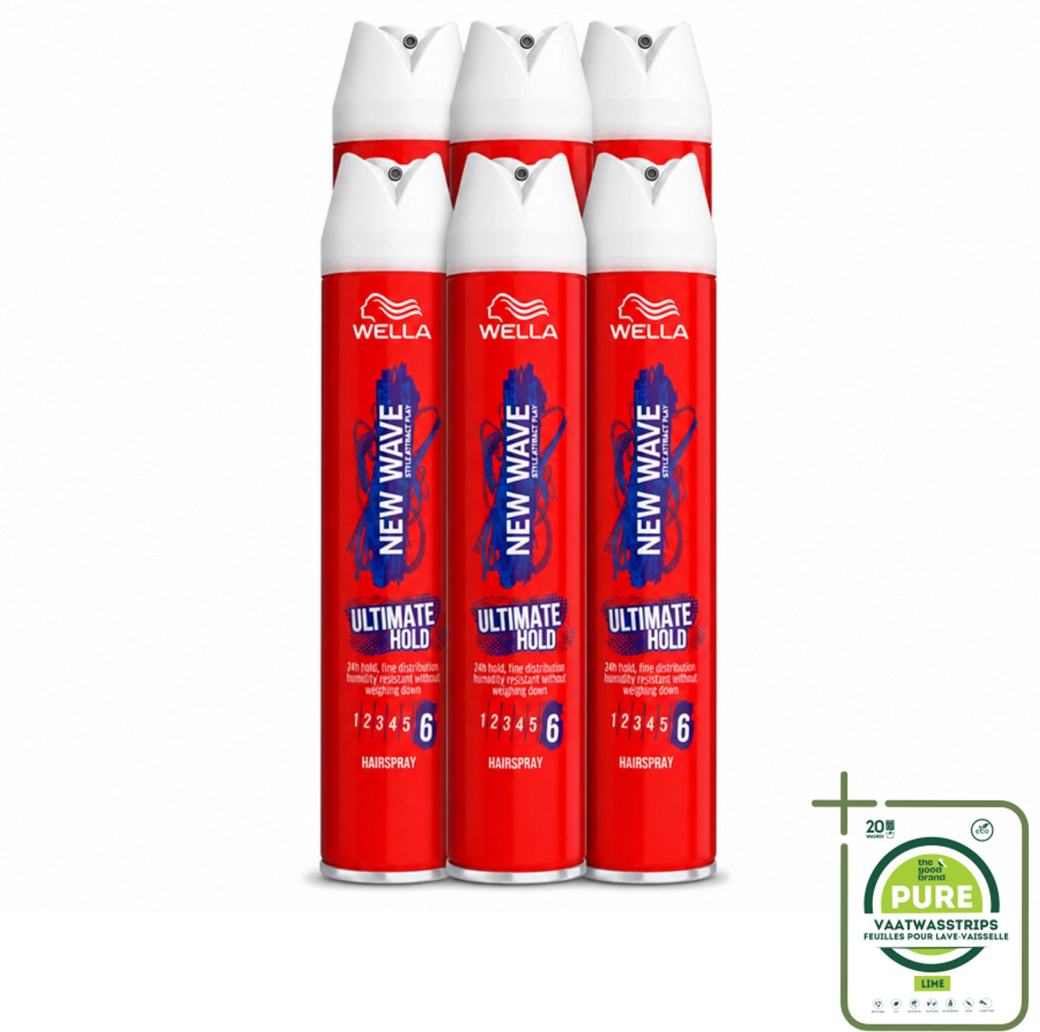 6 x Wella – New Wave Ultimate Hold – Haarspray – 400 ml - Grootverpakking - Vaatwasstrips - Haarspray - Fixatiespray - Stijl - Hold - UV Bescherming