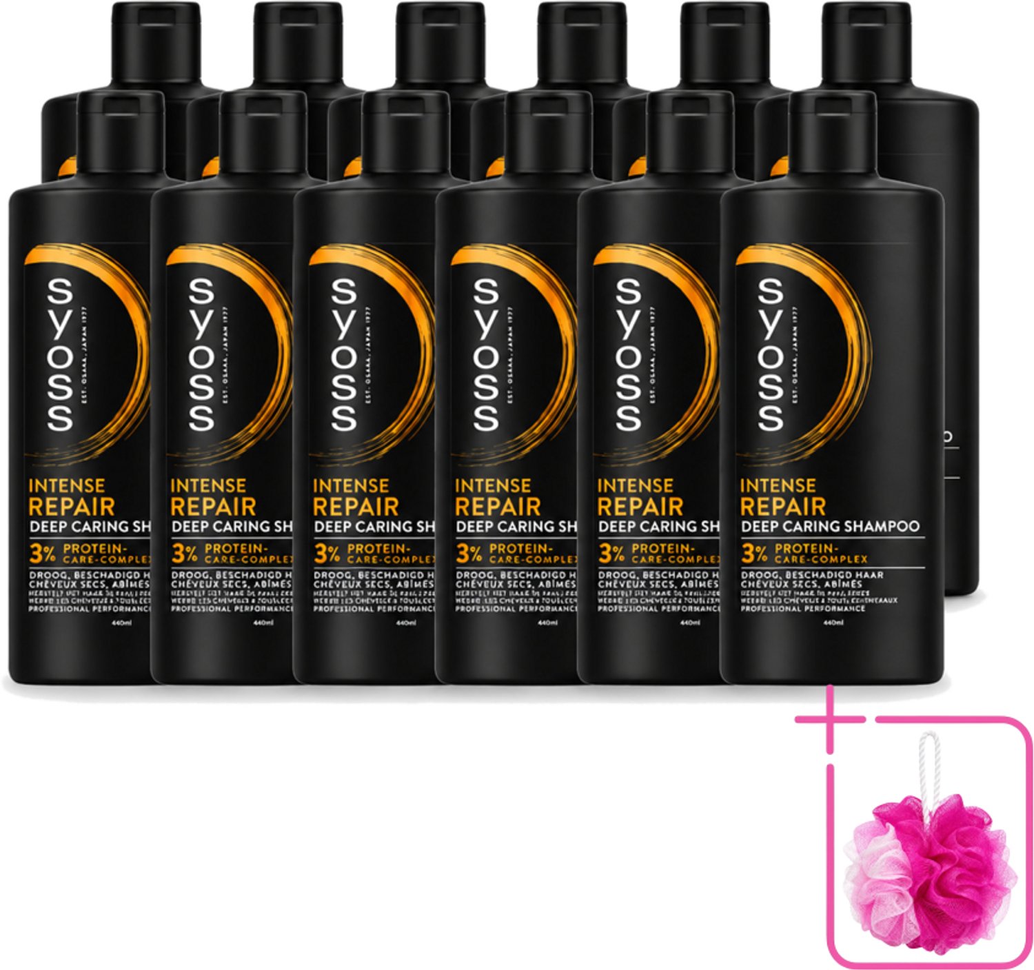 12 x SYOSS - Repair 440 ml - Shampoo - Herstellende Formule - 440ml - Bulkverpakking - Herstel haar - Douchemop - Beschadigd haar
