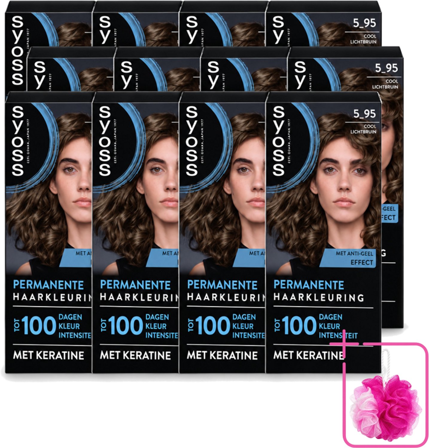 12 x SYOSS - Permanent Coloration 5-95 - Haarverf - Permanente Haarkleuring - Cool Lichtbruin - Grijsdekking - Vermindert Haarbreuk - Bulkverpakking - Haarkleur - Douchemop - Haarkleuringscrème