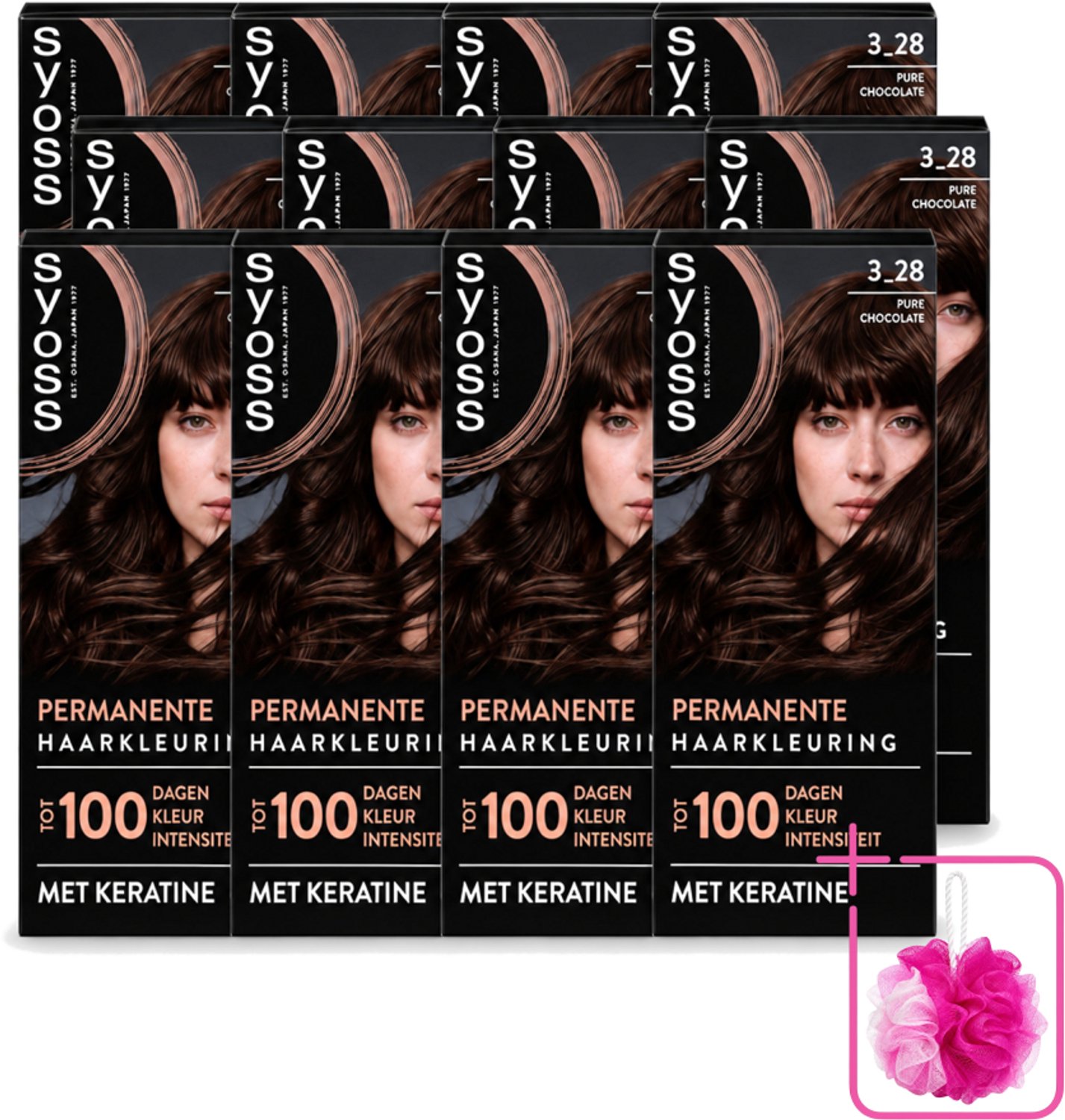 12 x SYOSS - Coloration 3-28 Pure Chocolade - Haarverf - Grijsdekking - Vermindert Haarbreuk - Bulkverpakking - Haarkleur - Douchemop - Permanente haarkleur