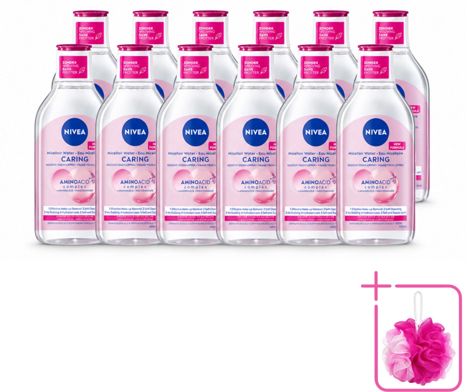 12 x NIVEA - Micellair Water - Essentials Verzachtend & Verzorgend - Voor droge huid - Met Amandelolie & Aminozuren - 400 ml - Bulkverpakking - Micellair water - Douchemop - Droge huid