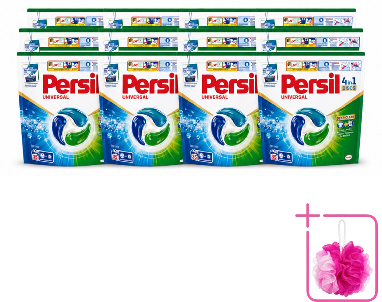 12 x Persil - Wasmiddel - Discs Universal - Voor Witte Was - 35 wasbeurten - Bulkverpakking - Persil 4in1 Discs - Douchemop - Schone was