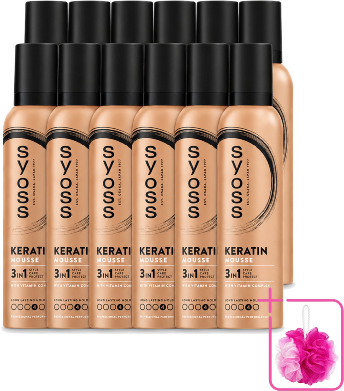 12 x Syoss - Keratin - Haarmousse - Versterkt Haarvezels - 250 ml - Bulkverpakking - Haarmousse - Douchemop - Keratine