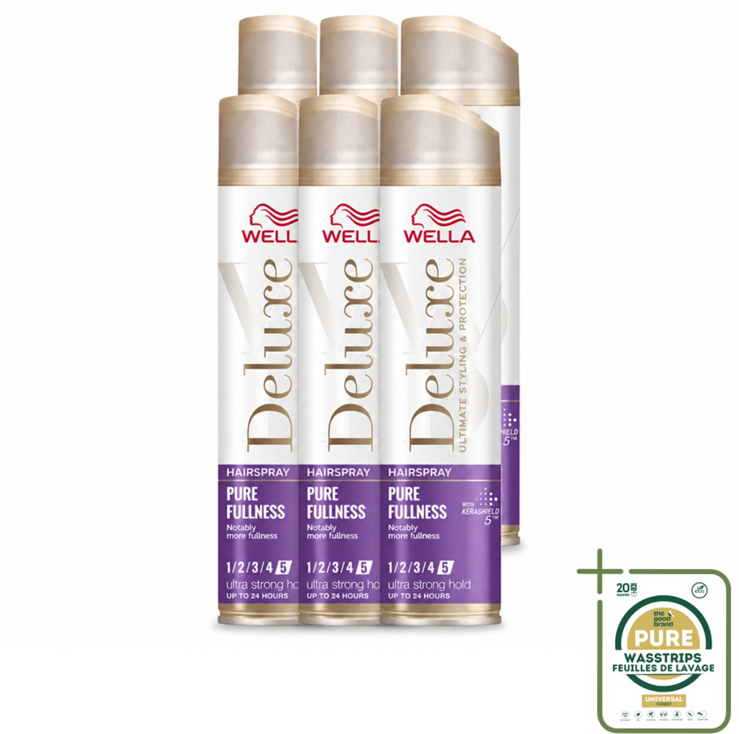6 x Wella – Deluxe Pure Fullness – Haarspray – 250 ml - Wasstrips - Haarspray - Haar Fixatie - Volume Haar - Glanzend Haar - Anti-pluis