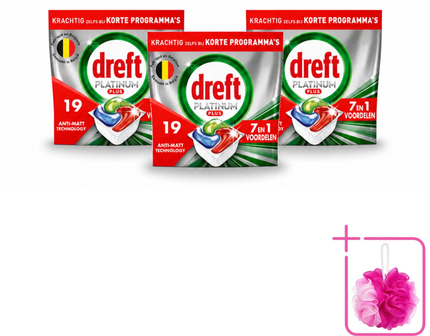 3 x Dreft - Vaatwastabletten - Platinum Plus All-in-One - Krachtige reiniging - 19 Tabletten - Bulkverpakking - Vaatwassen - Glans herstellen