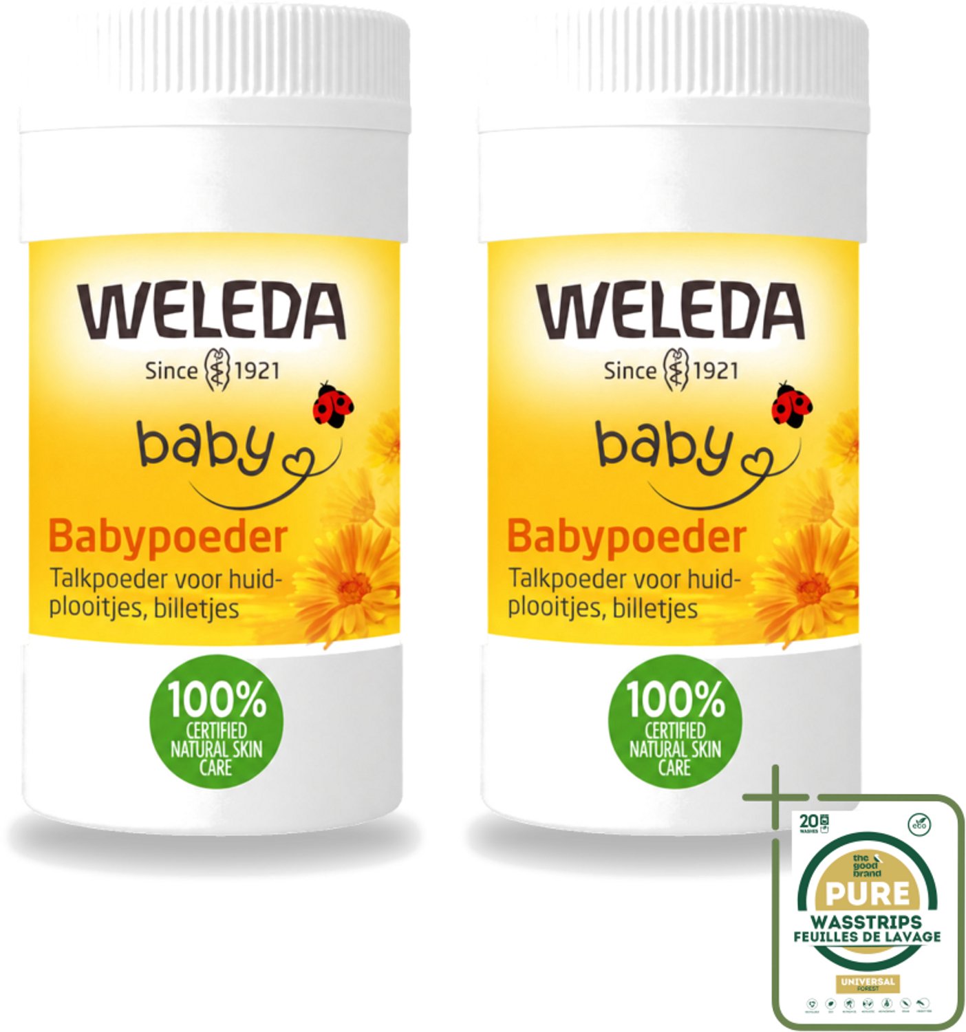 2 x WELEDA - Babypoeder - Baby & Kind Calendula - 20 g - Wasstrips - Babyhuid Verzorging - Babyhuid Poeder - Calendula Poeder - Natuurlijke Babyhuid Verzorging - Babyhuid Absorberen