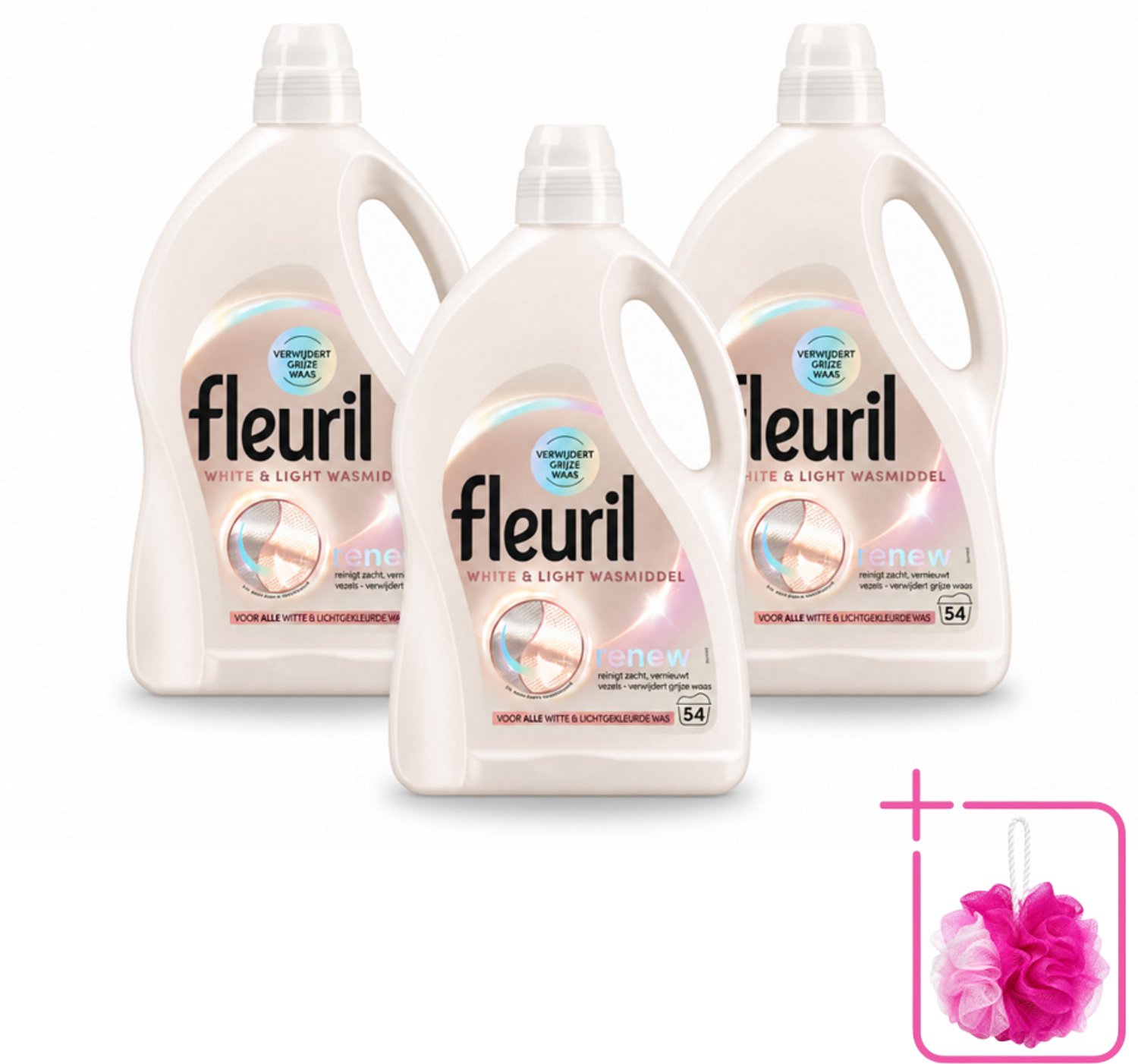 3 x Fleuril - Wasmiddel - White & Light Vloeibaar Wasmiddel - Witte & Lichte Was - 54 wasbeurten - Bulkverpakking - Wit wasmiddel - Douchemop - Licht wasmiddel