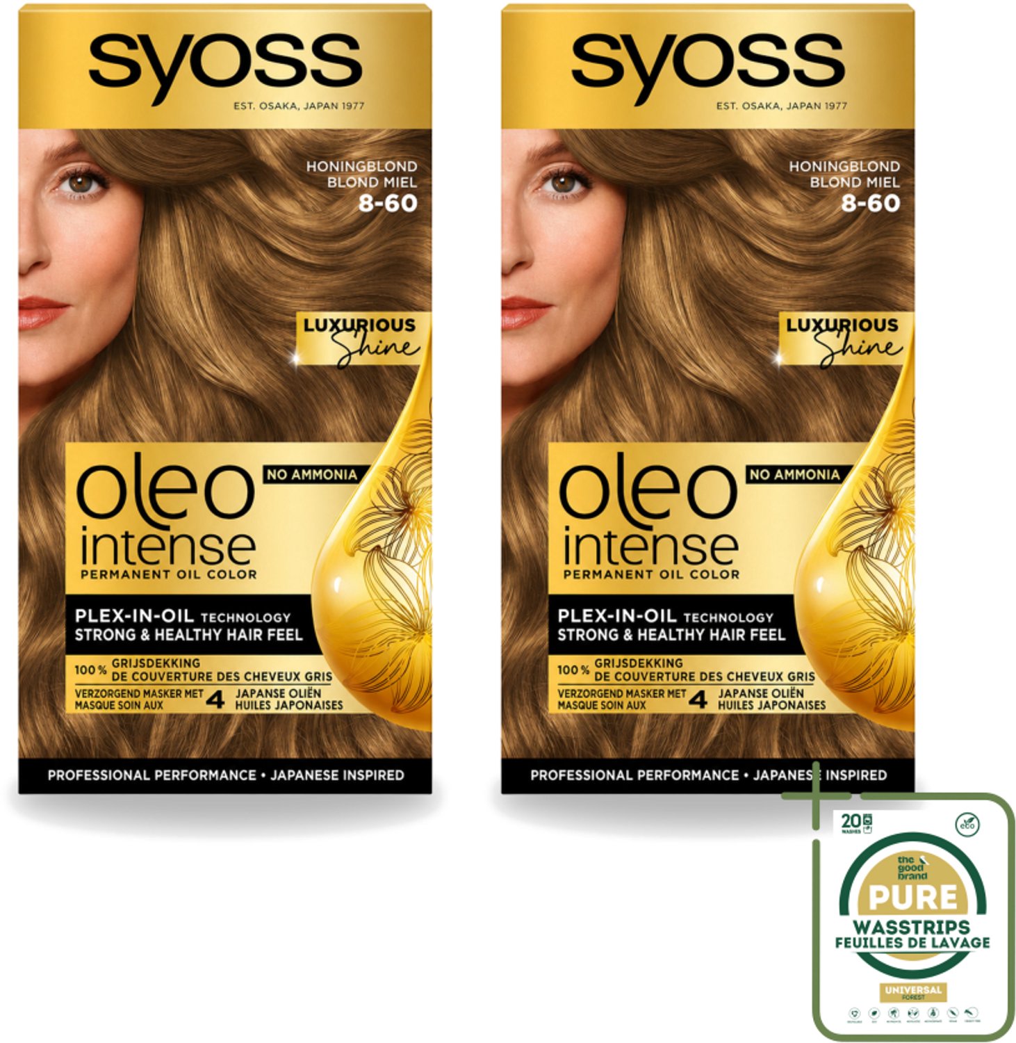 2 x SYOSS - Oleo Intense 8-60 Honing Blond - Haarverf - Zonder Ammoniak - Grijsdekking - Langdurige Kleur - Wasstrips - Haarverf Zonder Ammoniak - Haarkleur Permanent - Grijsdekking - Haarverf 8-60 Honingblond - Haarverf Met Olieformule