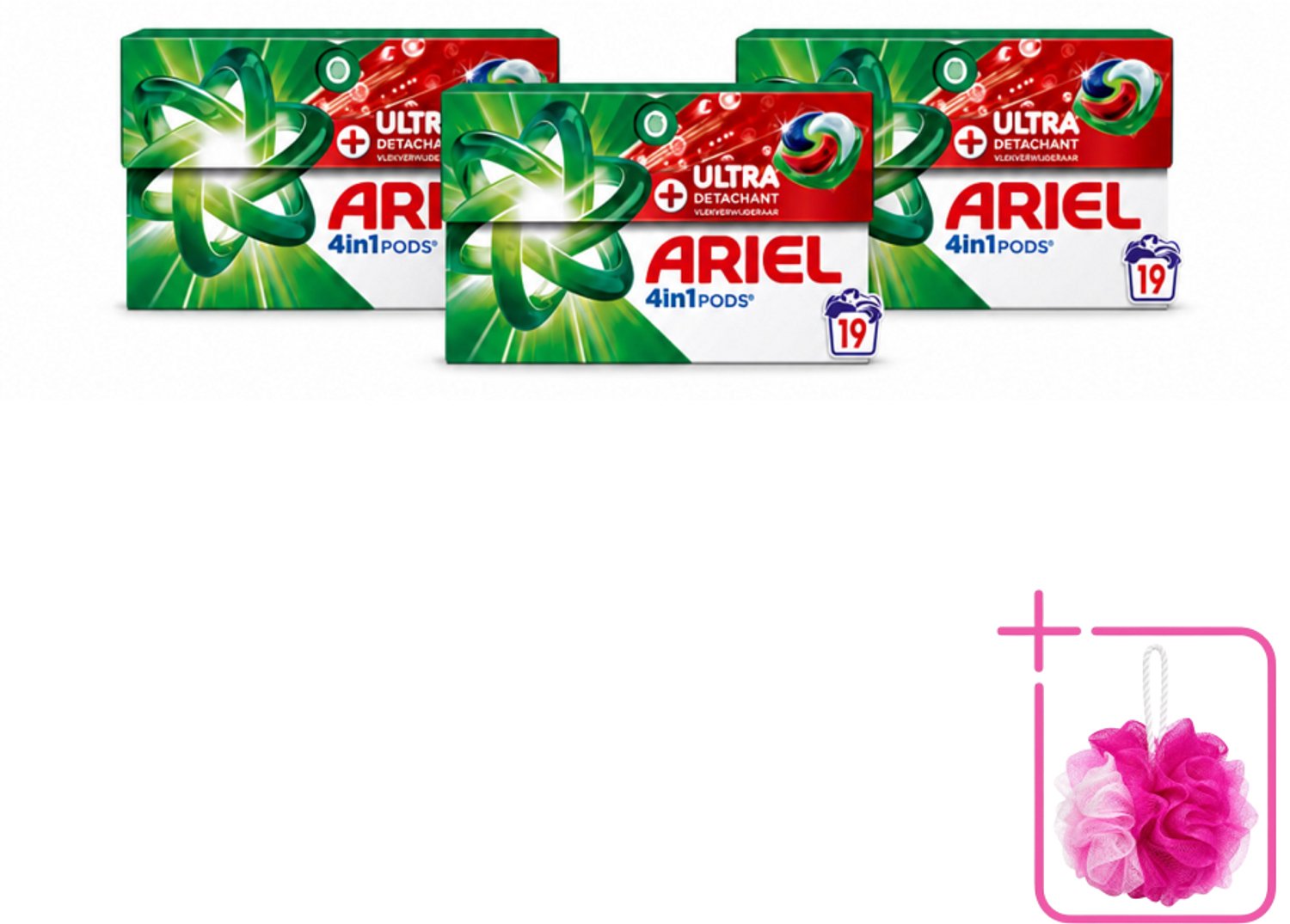 3 x Ariel - 4in1 Wasmiddel Pods - Ultra Vlekverwijderaar - 19 Pods - Bulkverpakking - Wasmiddel - Douchemop - Vlekverwijderaar