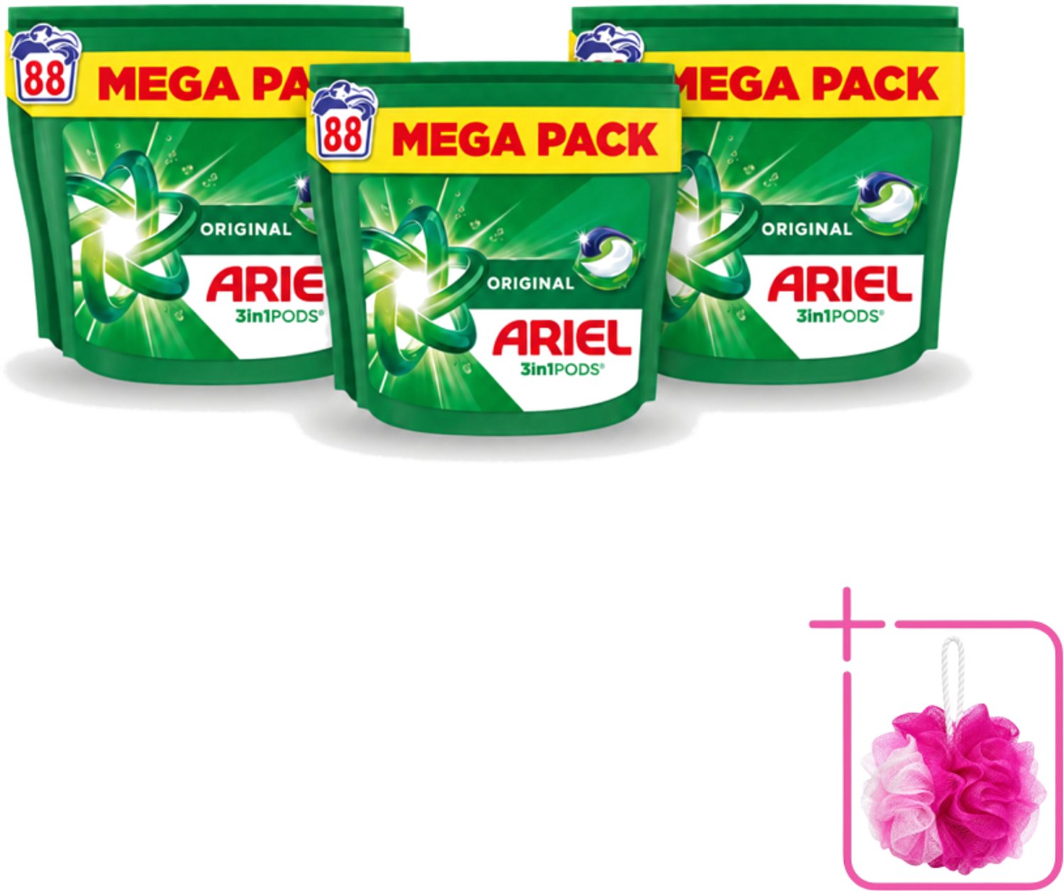 3 x Ariel - 3in1 Wasmiddel Pods - Original - 88 Pods - Bulkverpakking - Wasmiddel pod - Douchemop - 3 in 1 wasmiddel