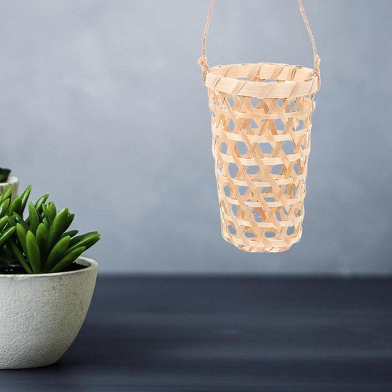 4 Stuks Delige Bamboe Wandplantenbakken Geweven Hangmanden voor Gedroogde Bloemen Nepplanten Decoratieve Frontdeur Hangende Bloemenhouder voor Woonkamer Hal — afbeelding 3