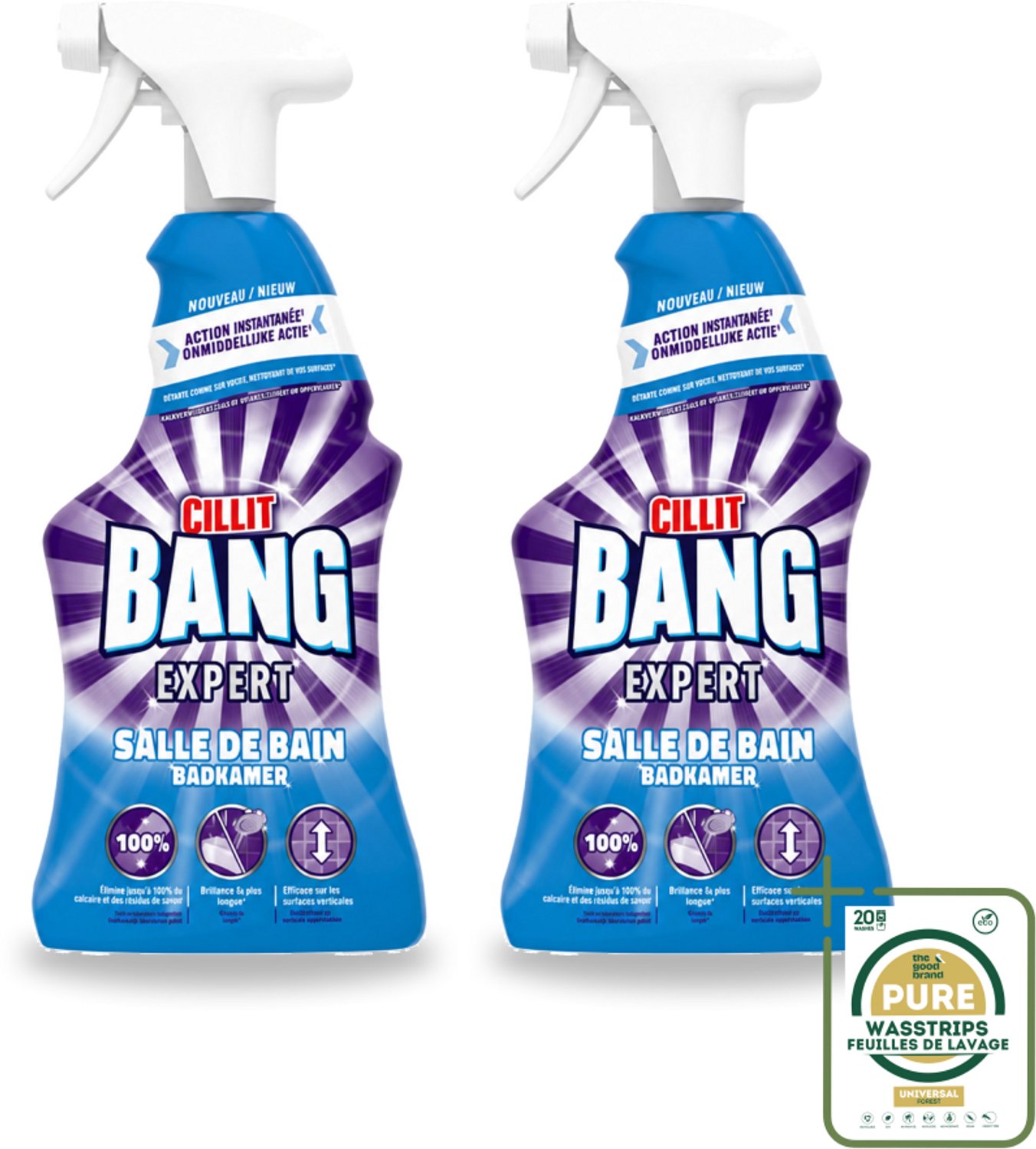 2 x Cillit Bang – Schoonmaakspray – Badkamerreiniger – 750 ml - Wasstrips - Badkamerreiniger Spray - Anti-kalk Spray - Badkamer Reiniger - Zeepresten Verwijderen - Kalk Verwijderen