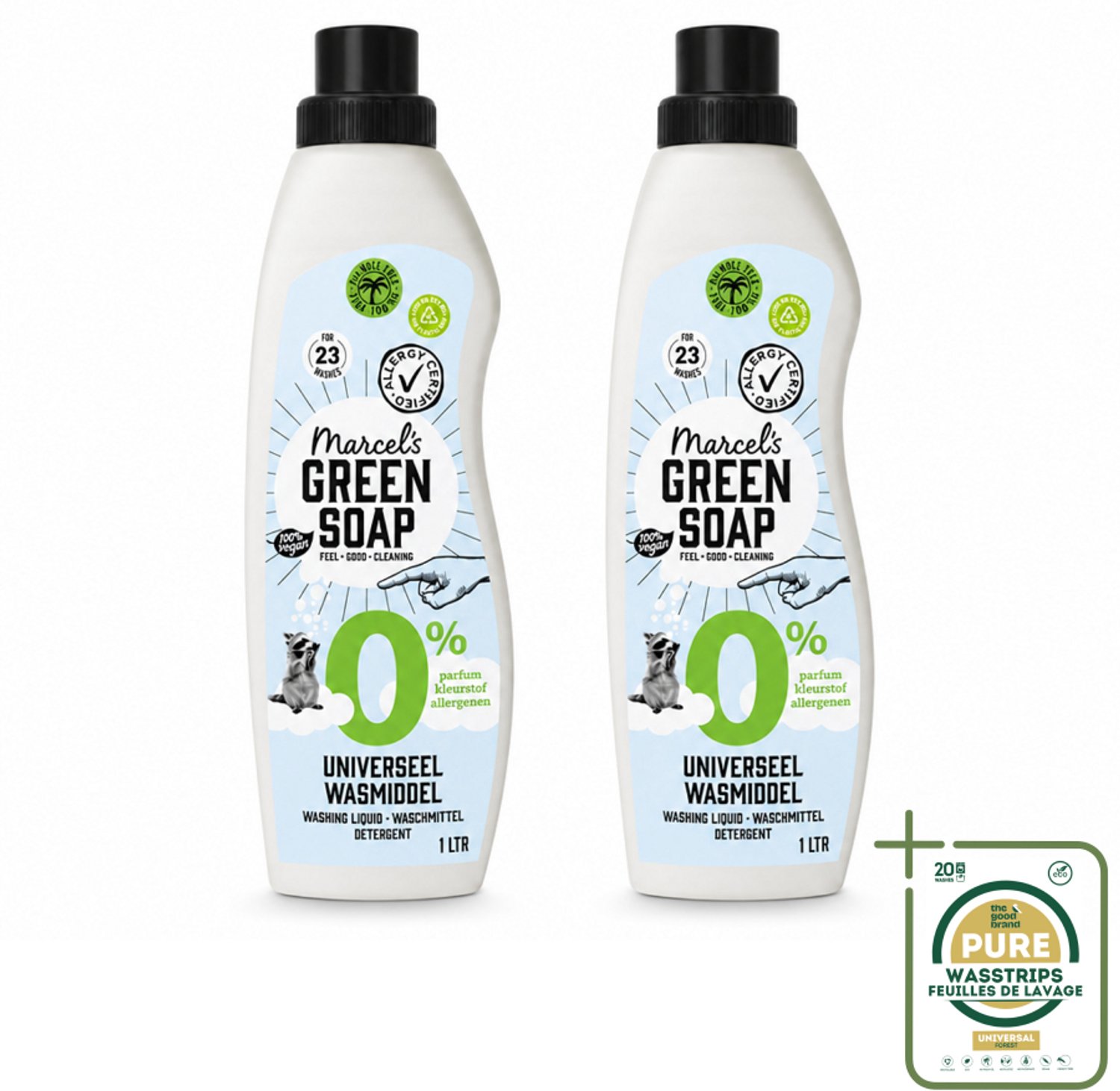 2 x Marcel’s Green Soap – Wasmiddel – Universeel - 0% – Zonder parfum en kleurstof – 1 liter - Wasstrips - Wasmiddel 0% Parfum - Gevoelige Huid Wasmiddel - Duurzame Wasmiddel - Geen Kleurstoffen - Geen Parfum