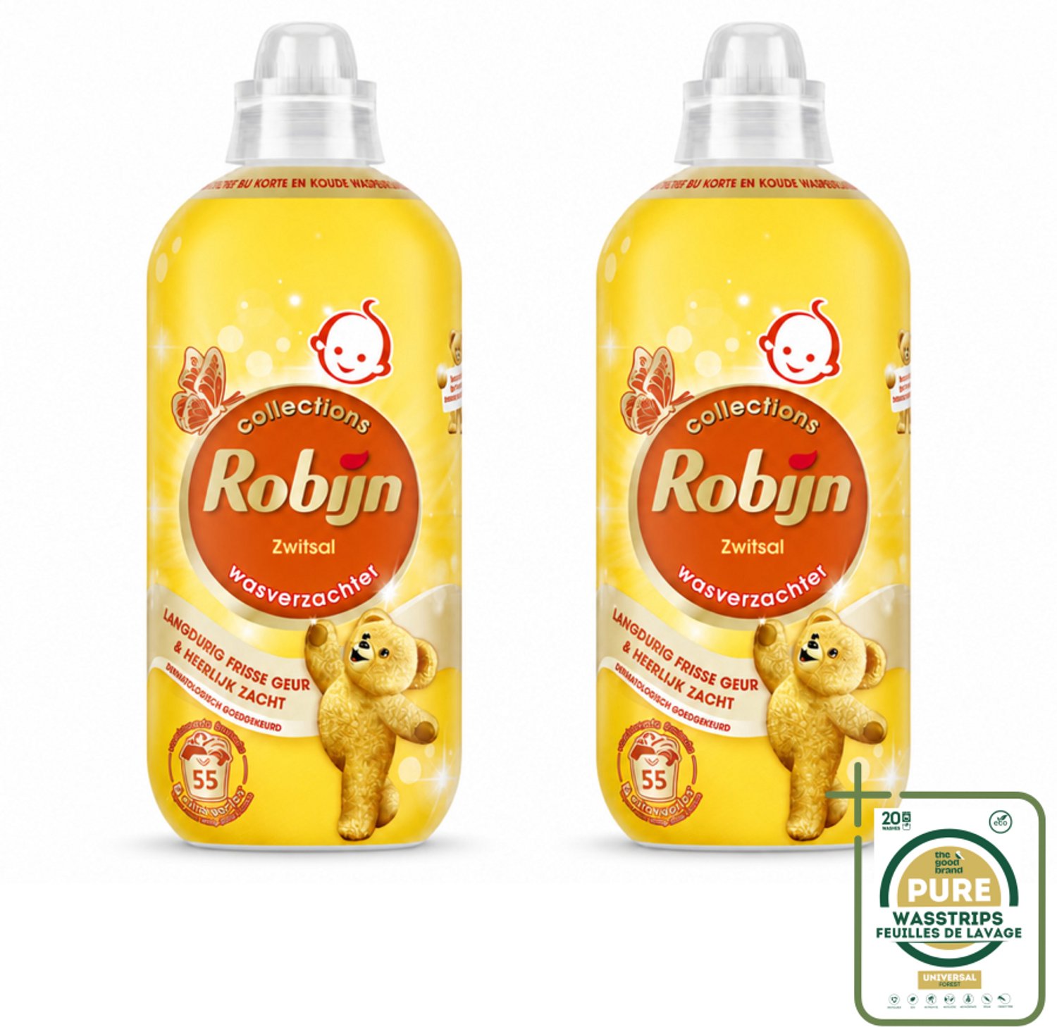 2 x Robijn – Wasverzachter – Zwitsal – 1,1 L - Wasstrips - Wasverzachter Zwitsal - Wasverzachter - Wasverzachter Zwitsal 55 Wasbeurten - Wasverzachter Zwitsal 1.1 L - Wasverzachter Zwitsal 1100 Ml