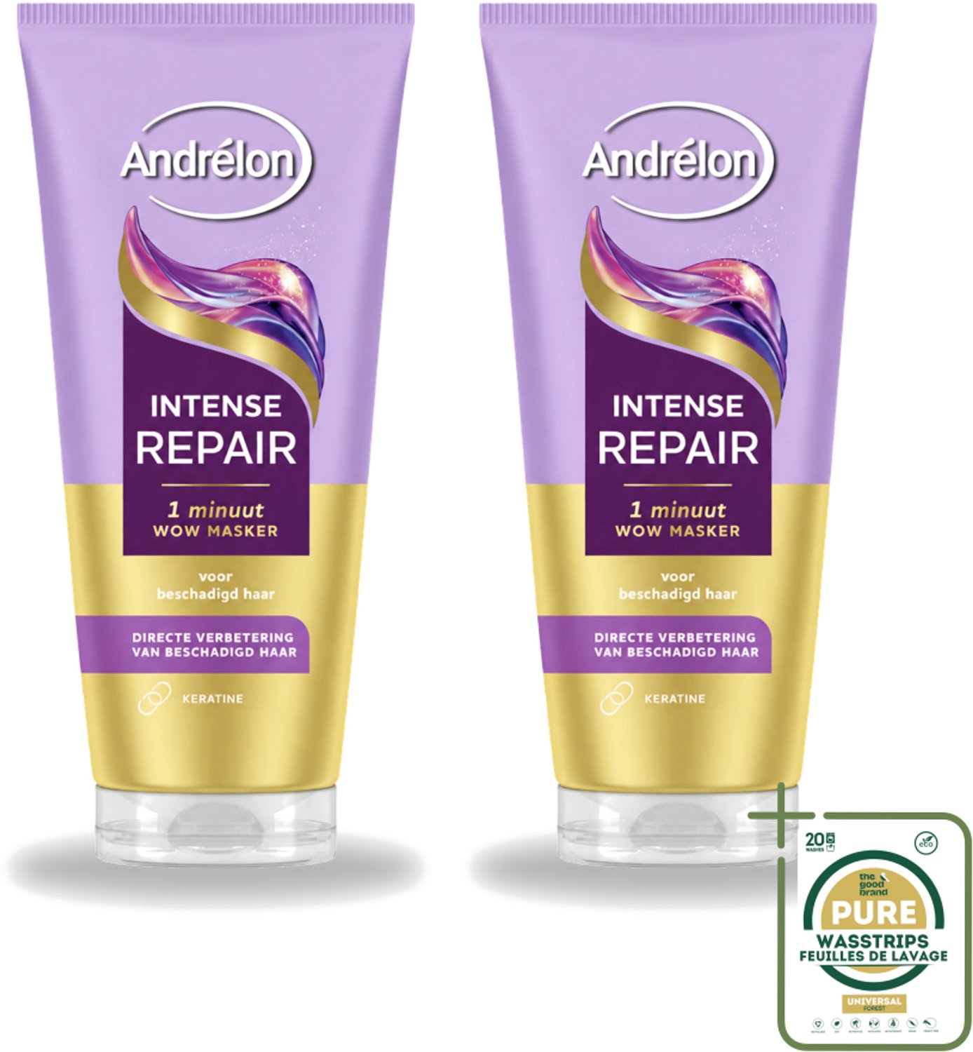 2 x Andrélon – Haarmasker WOW – Intense Repair – 180 ml - Wasstrips - Haarherstel - Haarbeschadiging - Haarverzorging - Haarherstelmasker - Keratine
