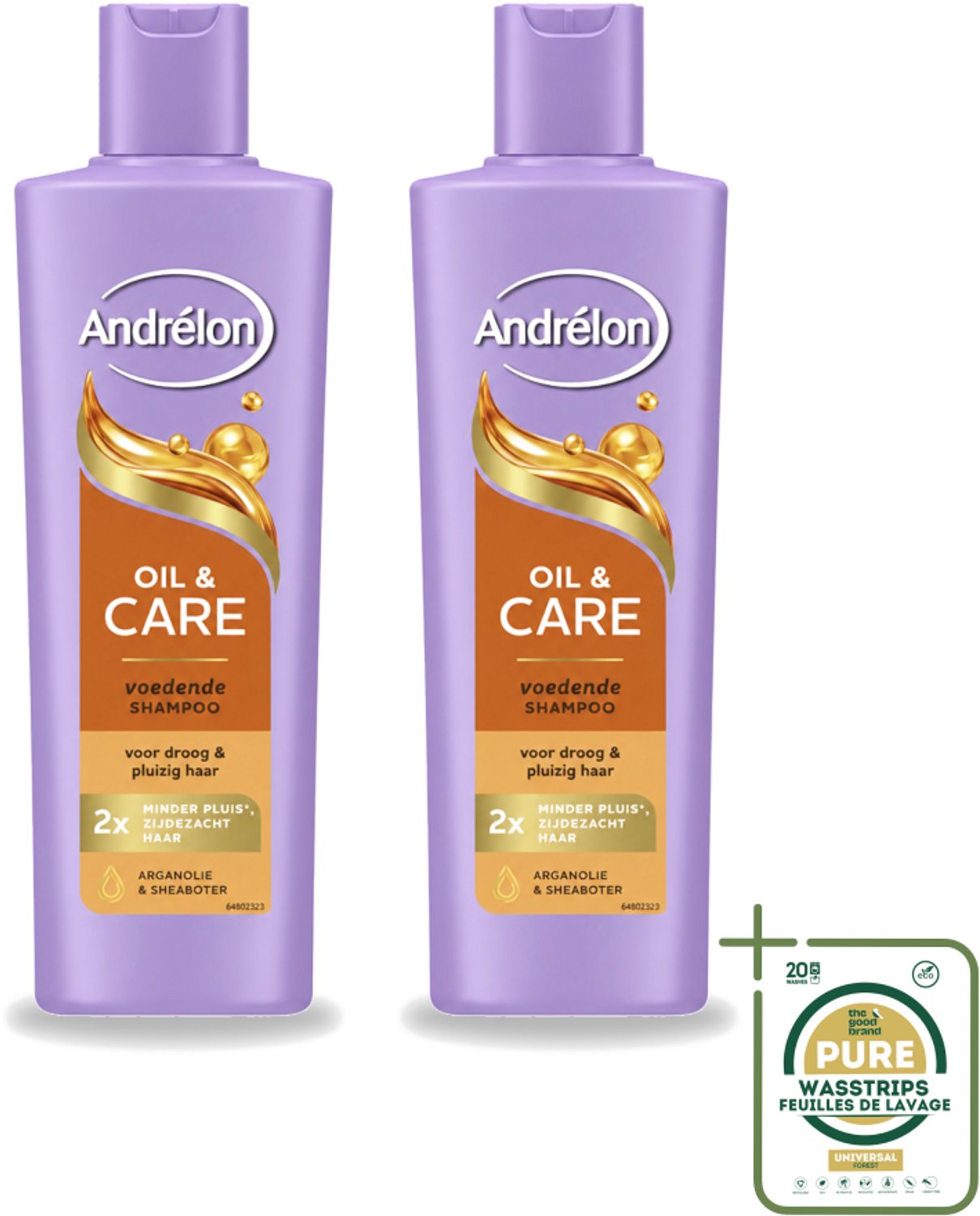 2 x Andrélon – Shampoo – Oil & Care – 250 ml - Wasstrips - Droog Haar - Pluis - Haar Verzorging - Haar Voeding - Arganolie